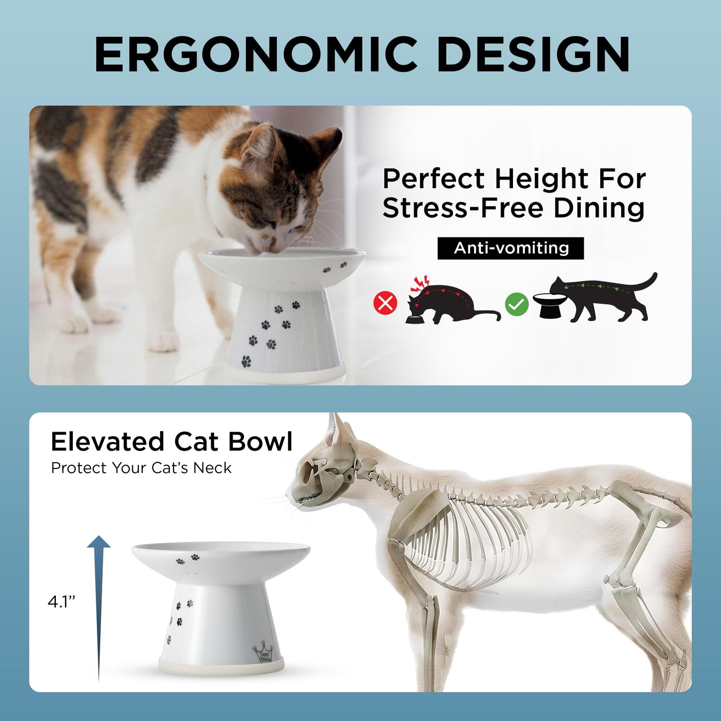 Necoichi Extra Wide Raised Cat Food Bowl, Elevated, Prevent Neck & Whisker Fatigue, Dishwasher and Microwave Safe, No.1 Seller in Japan! (Cat, Extra Wide)