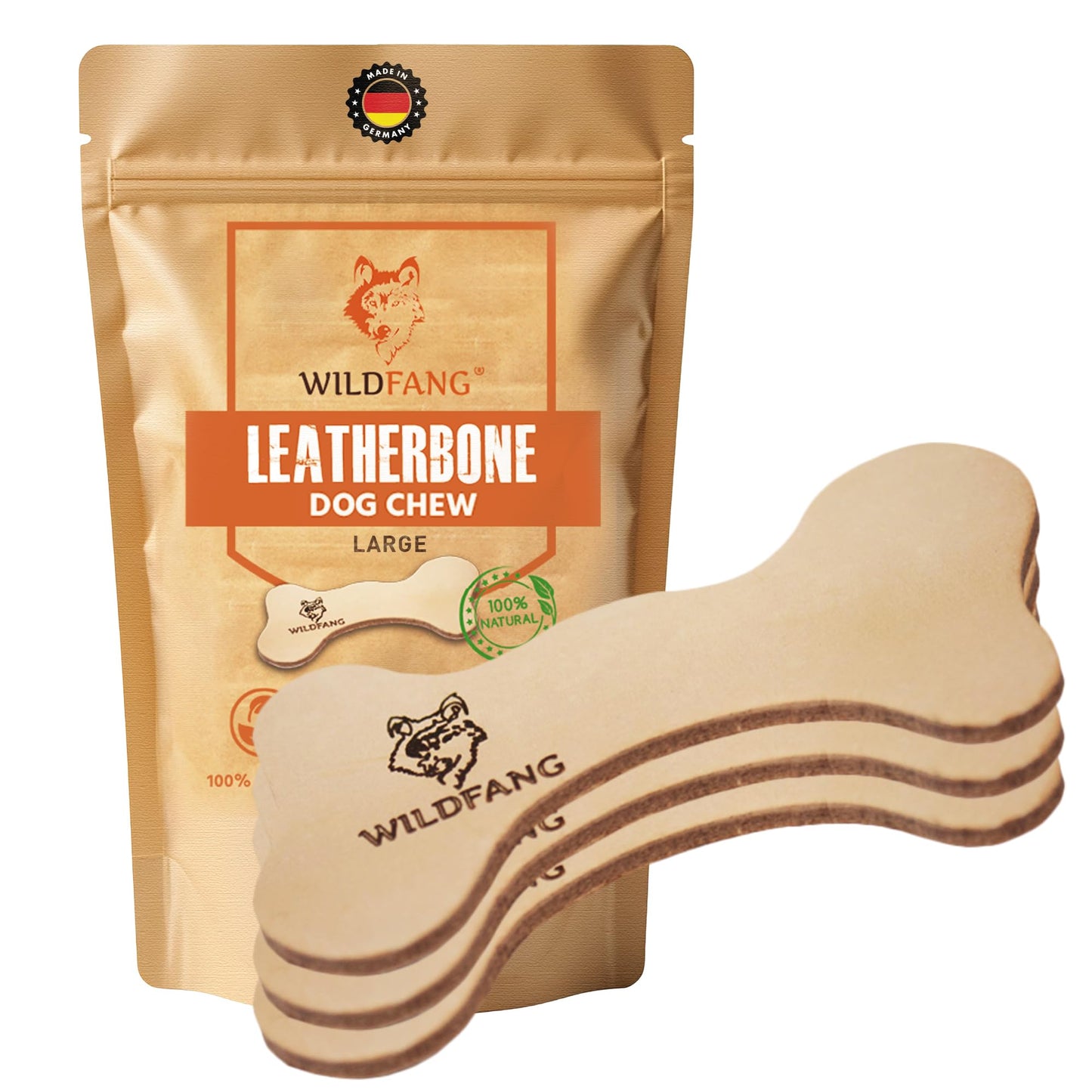 Wildfang® Leather Dog Toy, Large – Leather Bone for Teething Dogs, Dental Toys for Puppies, Training for Chewing Muscles, Puppy Chew Bones for Light or Medium Chewers (for Dogs Over 15 kg), Pack of 3