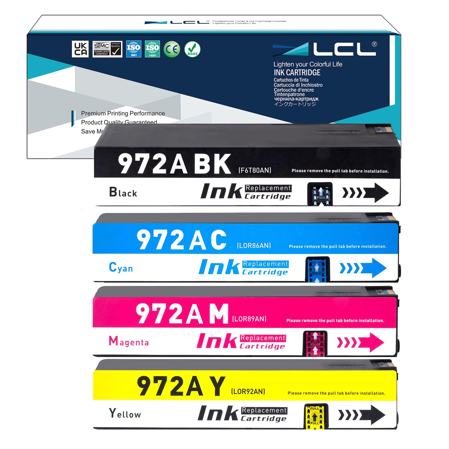 LCL Compatible Pigment Ink Cartridge for HP 972A F6T80AN L0R86AN L0R89AN L0R92AN for PageWide 352dw 377dw PageWide Pro 452dw 452dn 477dw 477dn 552dw 577dw 577z P55250dw P57750dw (4-Pack,KCMY)