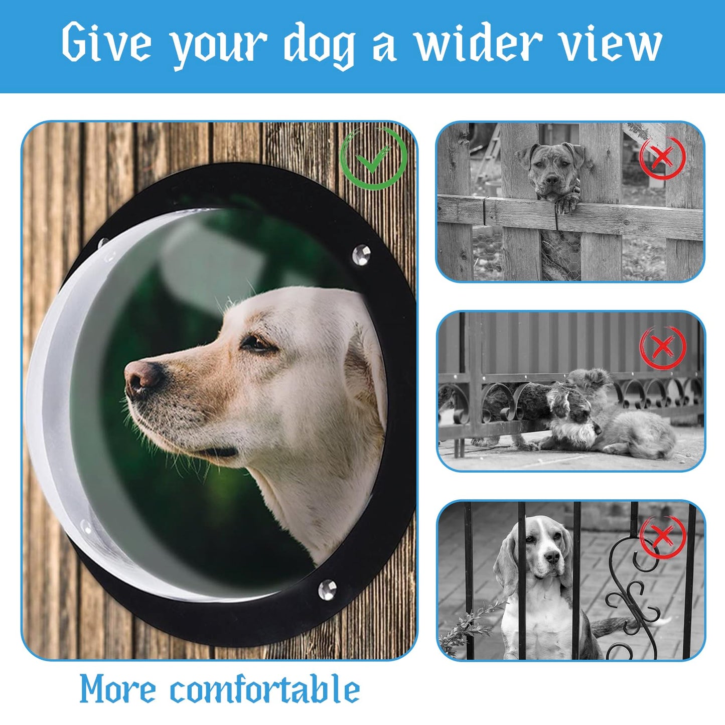 CAWUWE 2 Pack Dog Fence Window with Air Holes Clear Pet Bubble View Dome Door Peek Small Round Window for Doggie/Cat/Horse Outside Playground Garden Diameter 12.44 Inch Deep 4.92 Inch