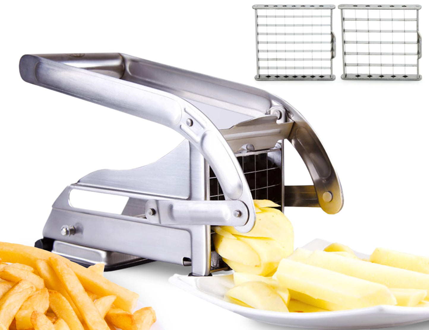 ICO Stainless Steel 2-Blade French Fry Potato Cutter, No-Slip Suction Base, Perfect for use with Air Fryer