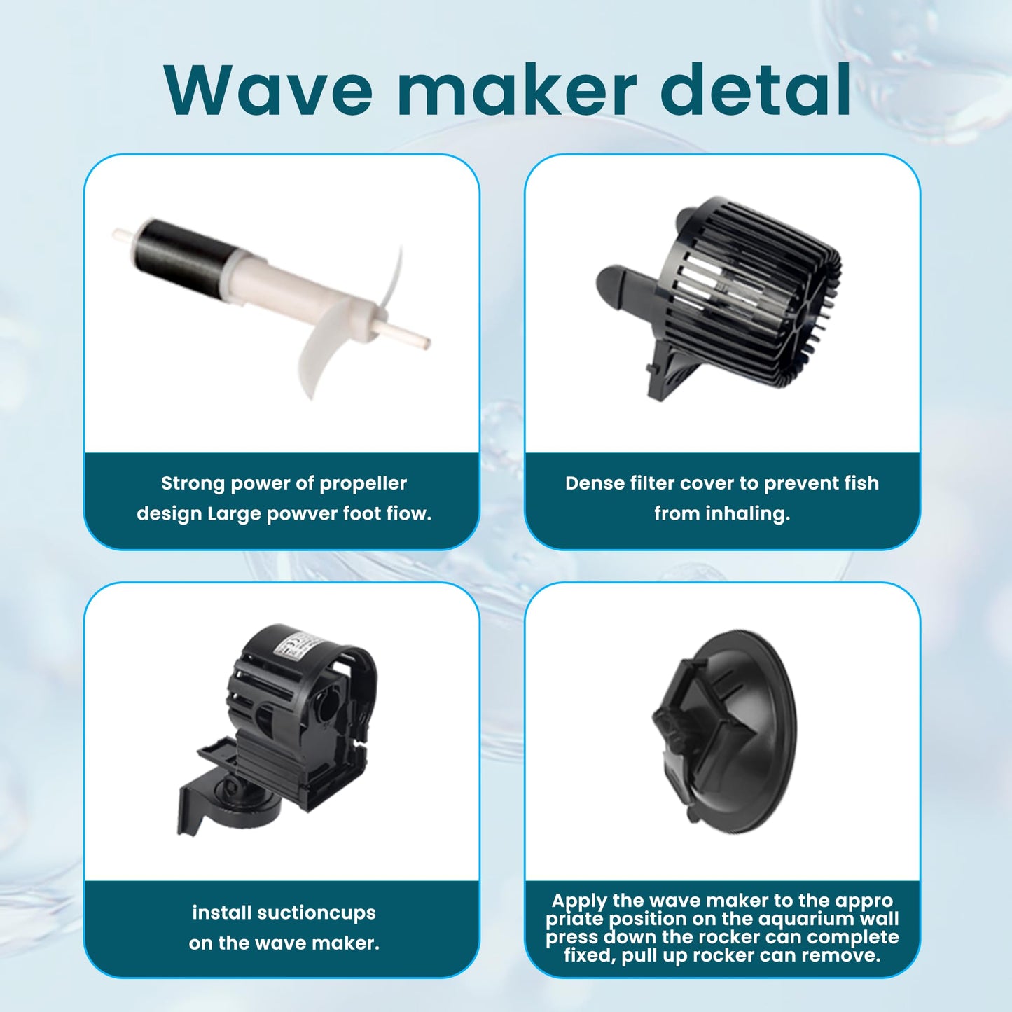UPETTOOLS Aquarium Circulation Powerhead,Powerful Wavemaker Pump, Controllable Submersible Circulation Pump for 20-75 Gallon Fish Tanks with Suction Cup