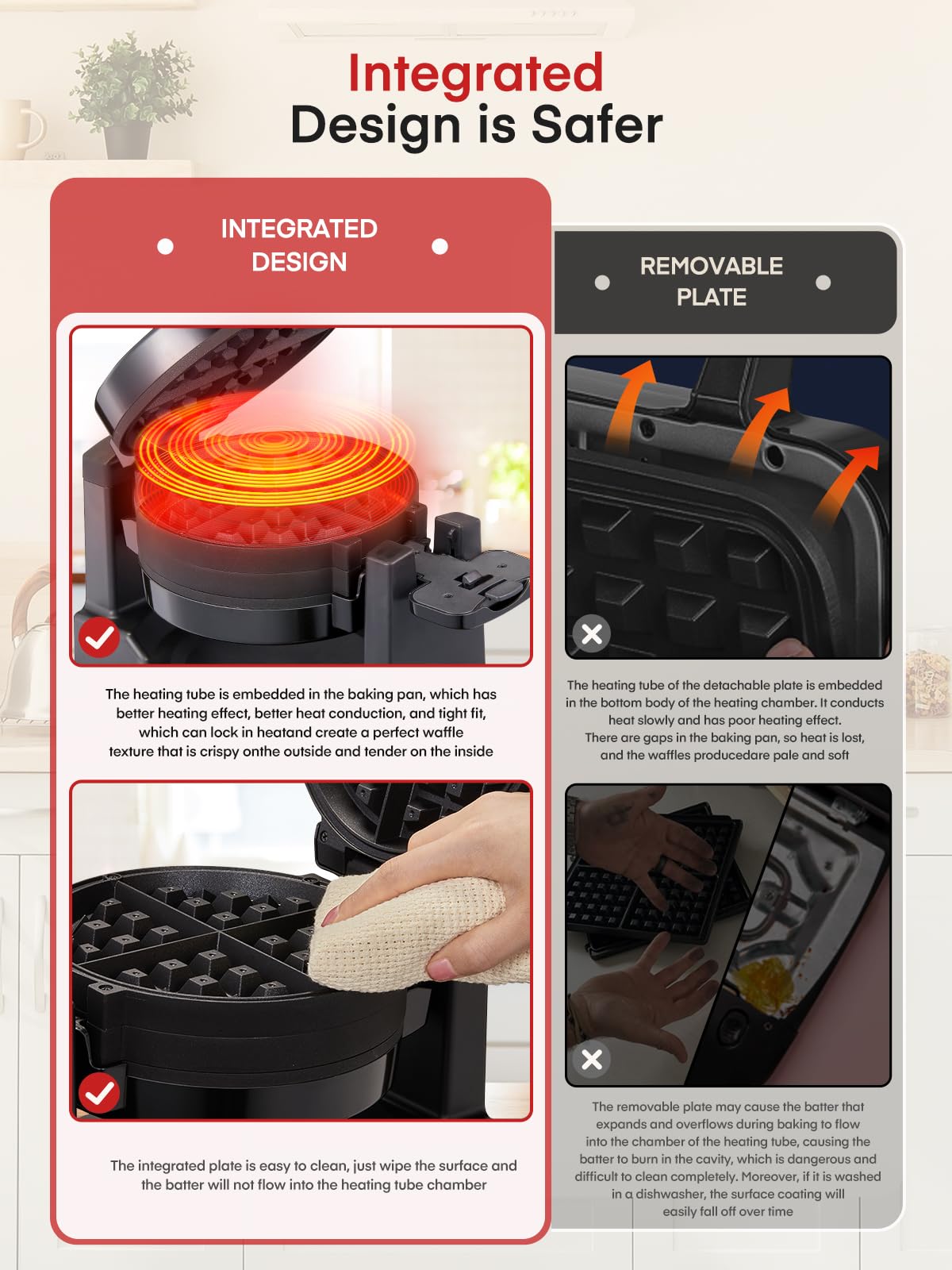 FOHERE Waffle Maker, 8-Slice Belgian Waffle Maker, 180° Rotating Waffle Iron with Double Waffle Plates, Nonstick Plates and Removable Drip Tray, Cool Touch Handle (Large)