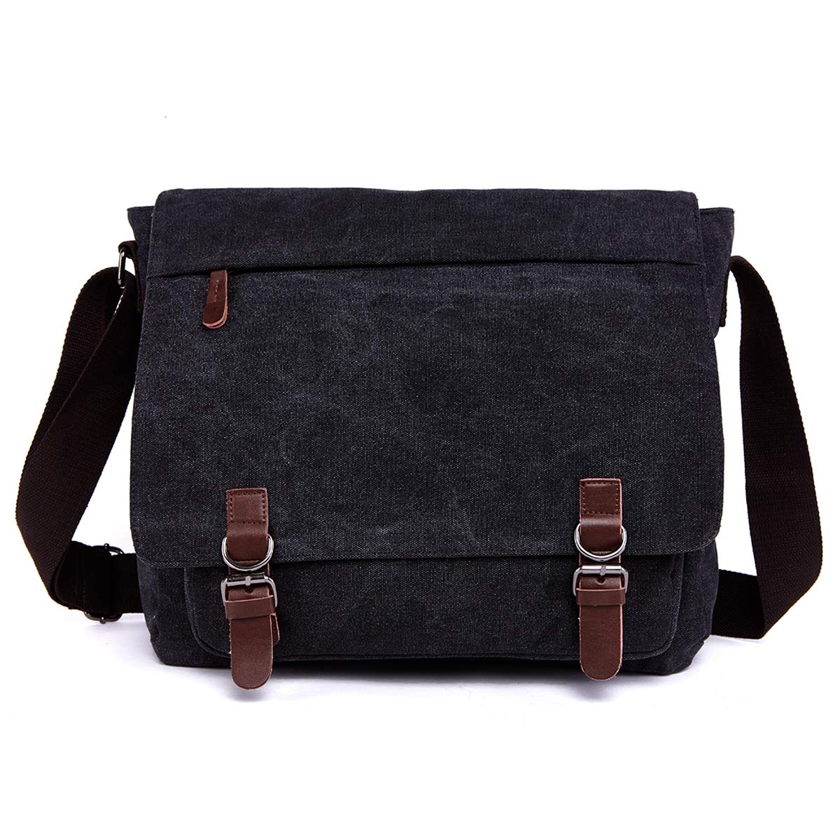 TELOSPORTS Large Canvas Messenger Shoulder Bag Multi-Pocket Crossbody Bags Vintage Business Bag for 15 Inch Laptop (black)