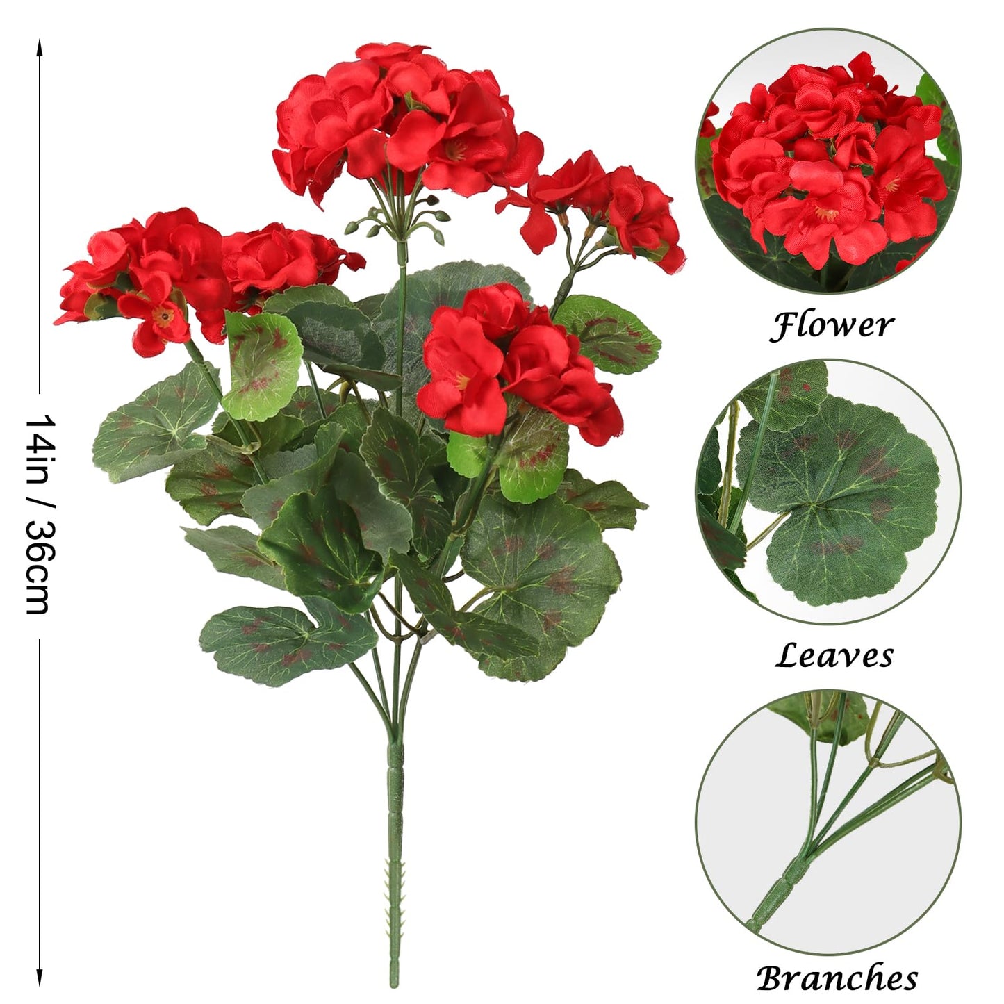 Dremisland 6 Pack Artificial Geranium Flowers for Outdoors Red Geranium Silk Flowers Outdoor UV Resistant Garden Plants Bush Faux Flowers for Home Wedding Table Centerpieces Decor