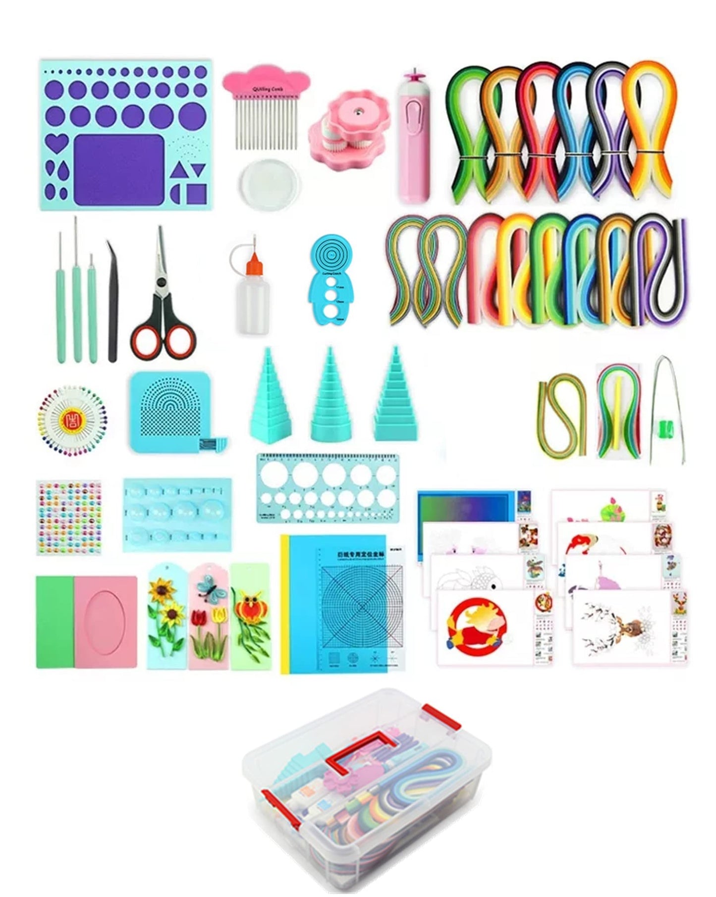 All-in-One Paper Quilling Kit– 1860 pcs 3mm/5mm/10mm Quilling Paper Strips with Electric Quilling Pen/Crimper/Comb Board, Complete Set for Beginners to Advanced Users, DIY Crafts & Classroom Teaching