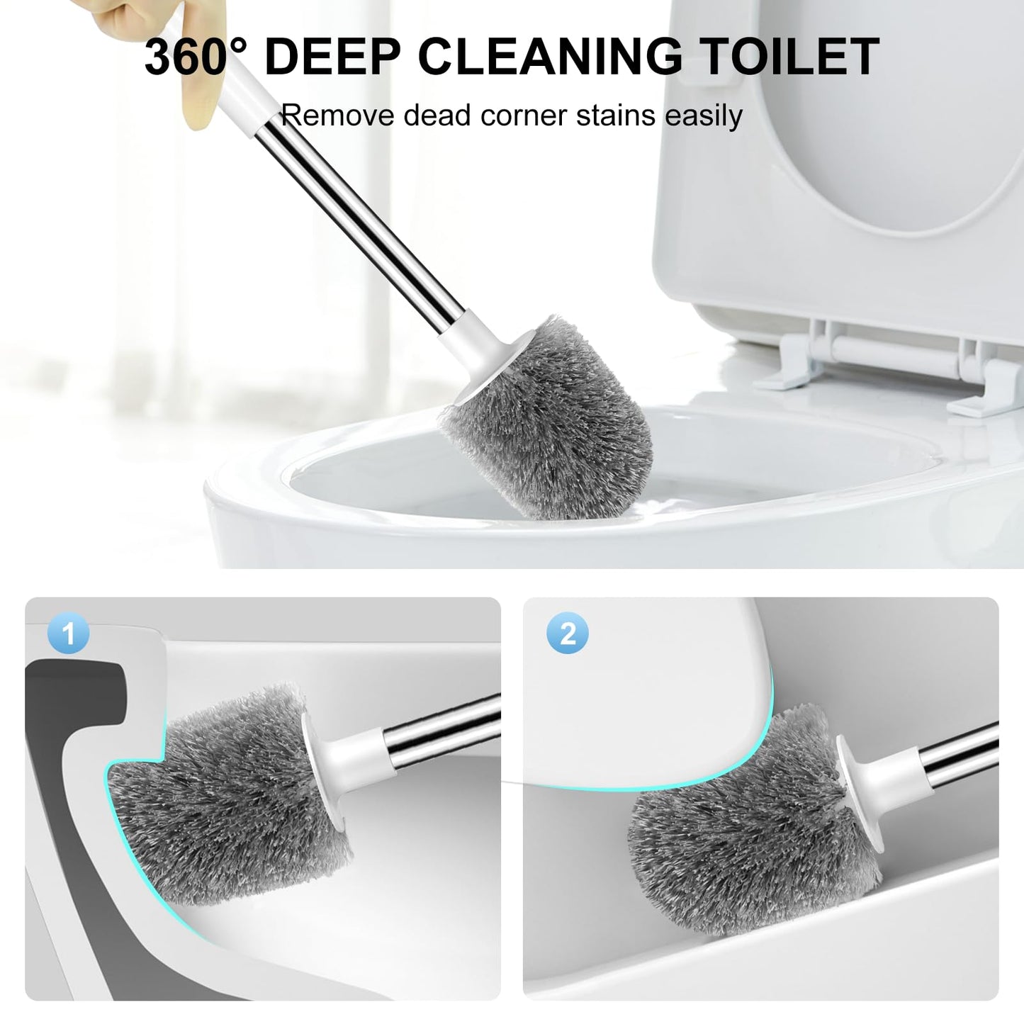 SetSail Toilet Brush 4 Pack Toilet Bowl Brush and Holder Toilet Cleaner Brush with Nylon Bristles Ventilated Toilet Brushes for Bathroom with Holder for Toilet Scrubber Cleaning, Pure White