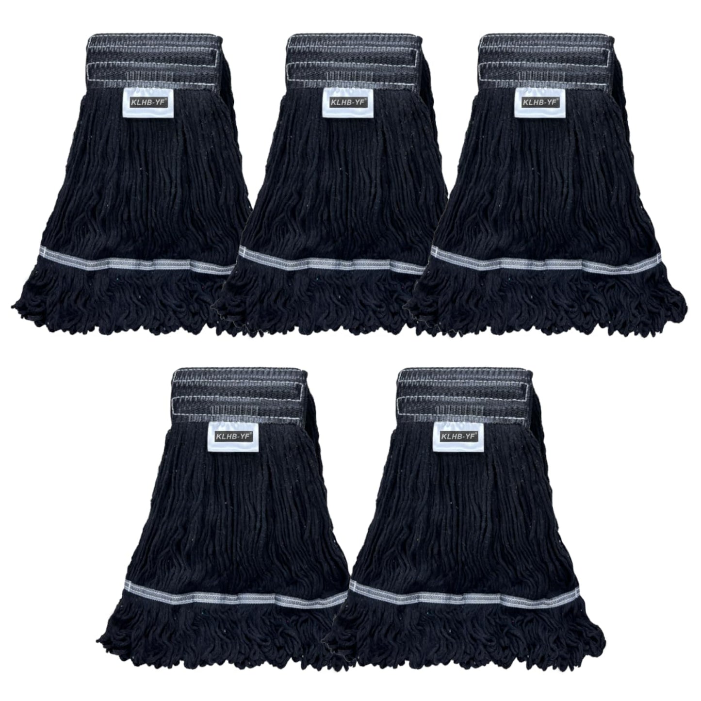 KLHB-YF 21 oz Thick Looped End Black Mop Heads - Heavy Duty Thick Black Replacement Mop Heads Cotton Washable Industrial mop Heads Heavy Duty for Commercial & Home Cleaning（5 Pack）