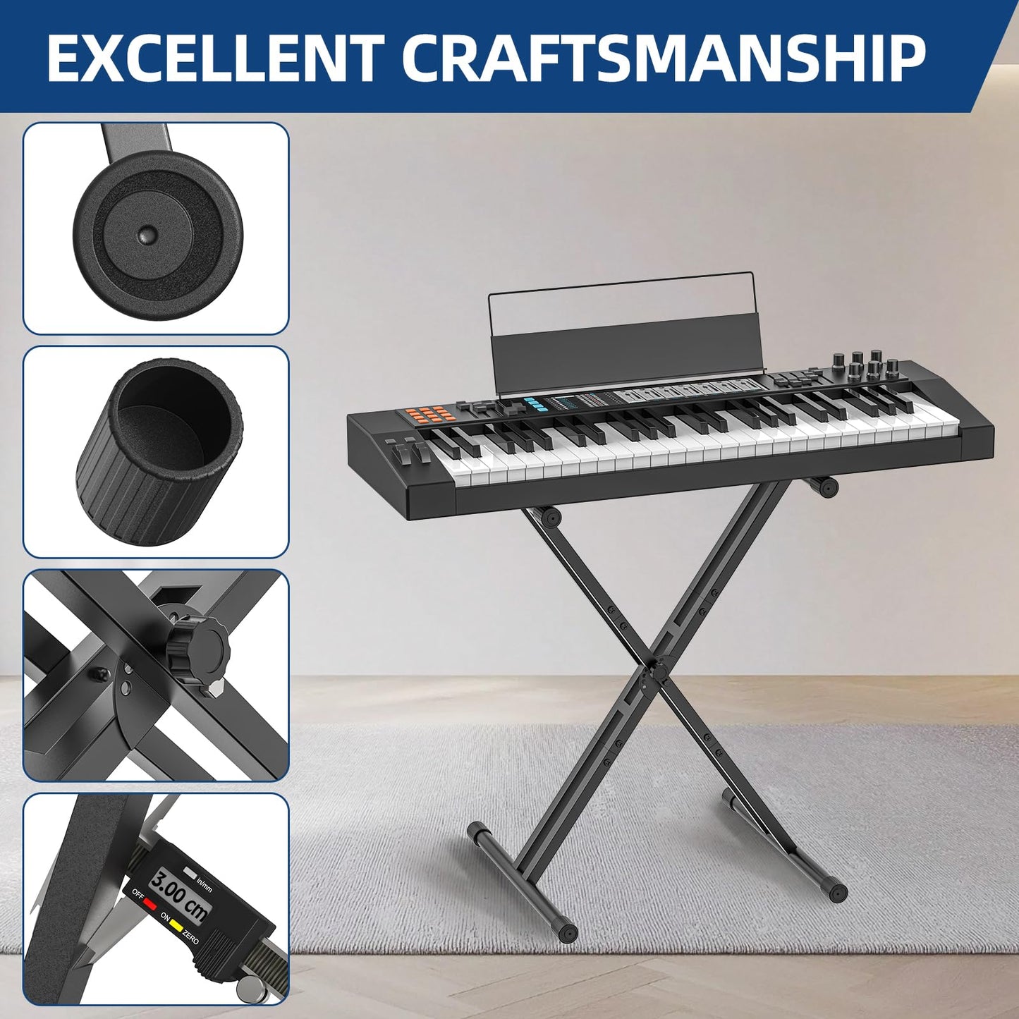 GLEAM Keyboard Stand ELectric Piano Stand - Heavy Duty Double X Style with Locking Straps, Fits 54-88 Key Electric Pianos, DJ mixers, Turntables, Synths and Midi Keyboards. Load Capacity 100LB