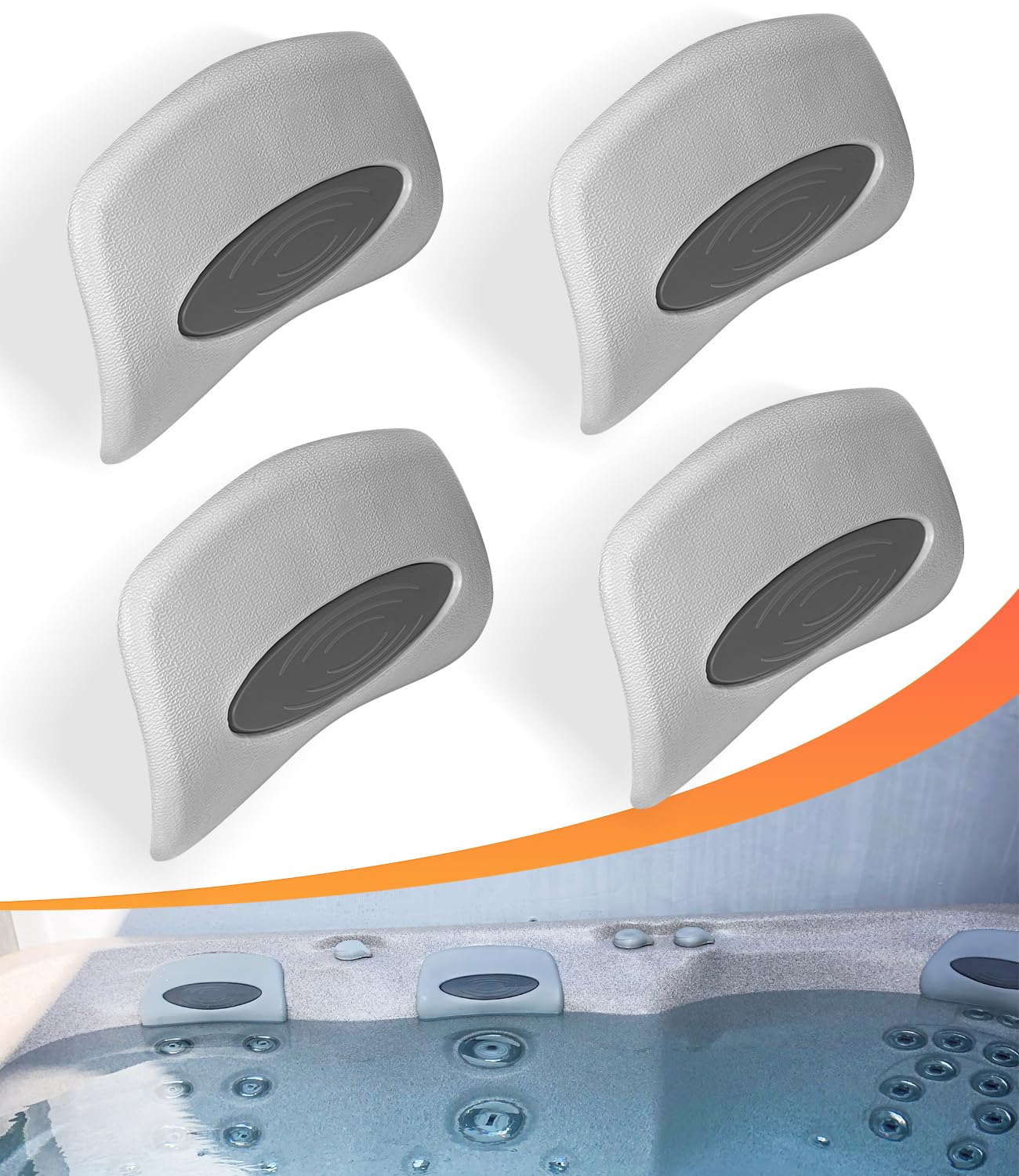 4PCS 6472-960 Replacement Spa Pillow (6455-467) with Insert (6455-482), Fit for 2001-2008 850 & 880 Sundance Series Spa, Gray