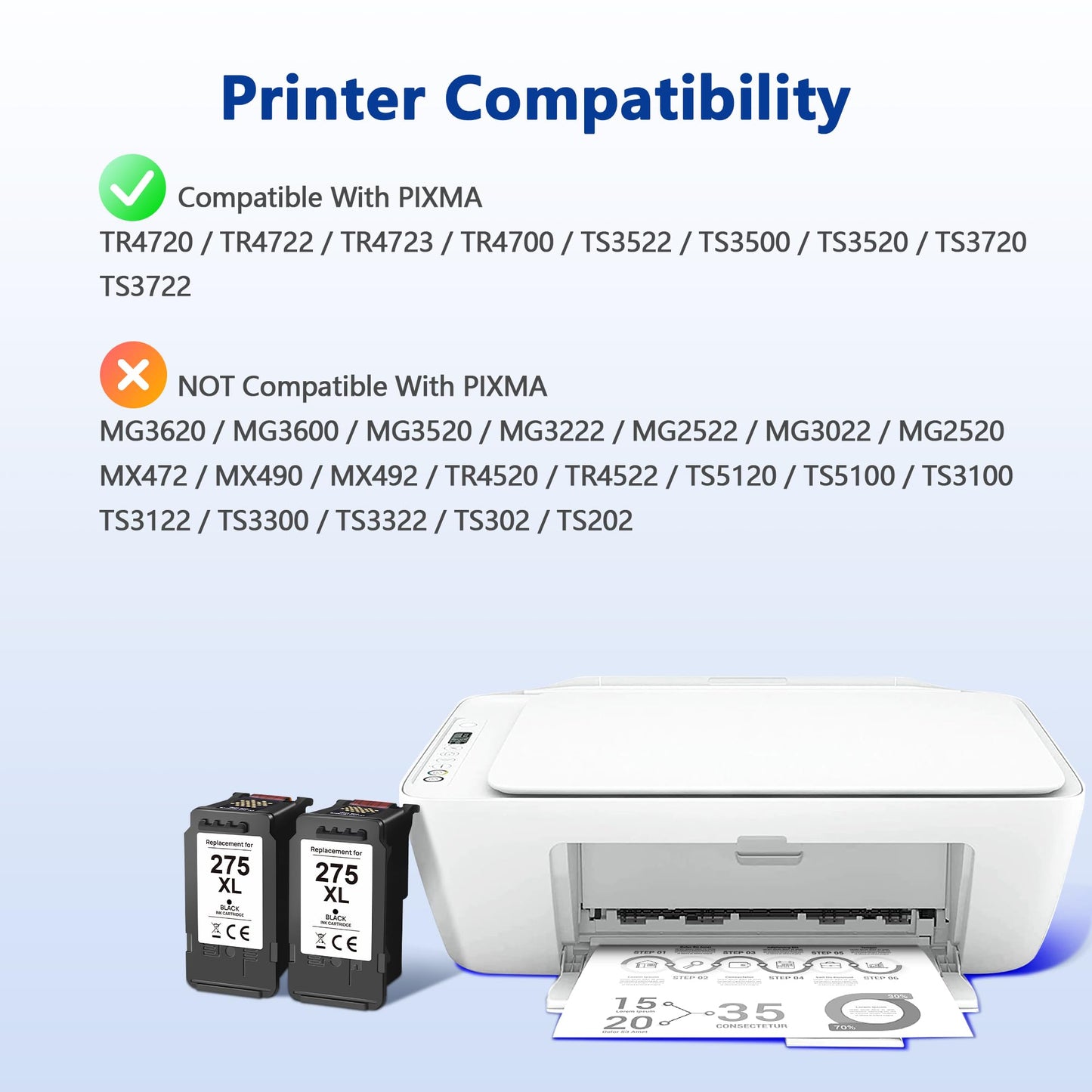 PG-275XL Black Ink Cartridge 275XL High Capacity TECKKIN for Canon PG-275 Black Ink Cartridge Compatible to Canon PIXMA TR4720 TS3522 TR4700 TS3722 TS3500 TS3520 TS3720 TR4722 (2 Black)