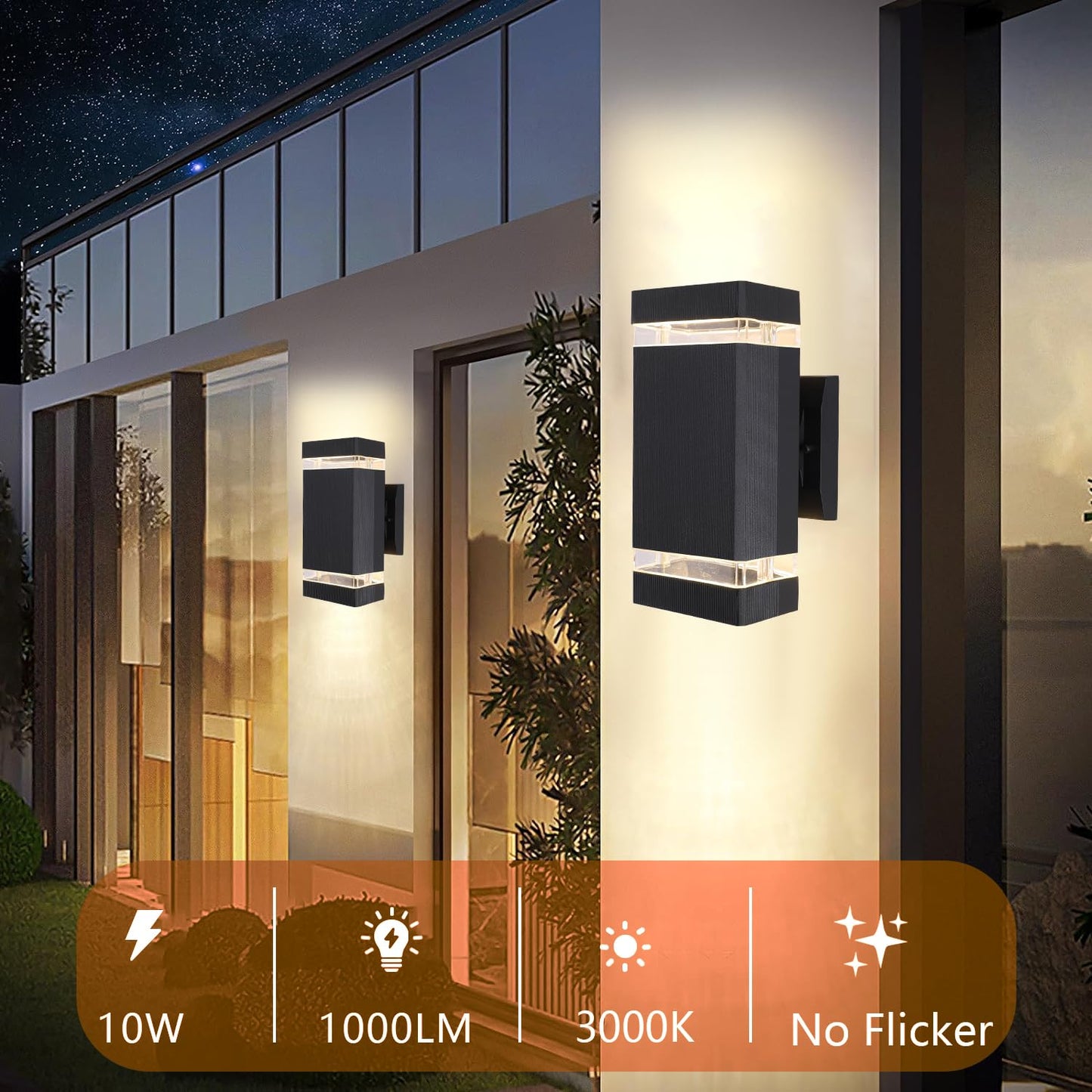 HCIDNLI LED Outdoor Wall Lights, 2 Pack Square Up and Down Porch Lighting Fixture Wall Mount, Modern Aluminum Exterior Wall Sconces Waterproof Outside Lights for House