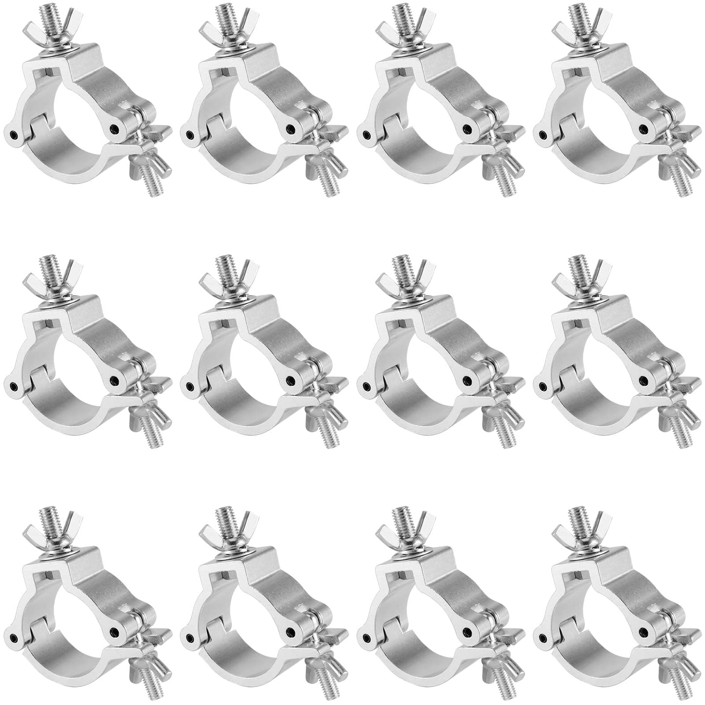 PINGEUI 12 Pack Stage Light Clamp, 2 Inch Aluminum Alloy Stage Lighting Clamp, Heavy Duty O Truss Clamp for DJ Lighting Par Lights Spot Lights, Fit for 48mm-52mm OD Pipe/Tube, Max Load 485 lbs