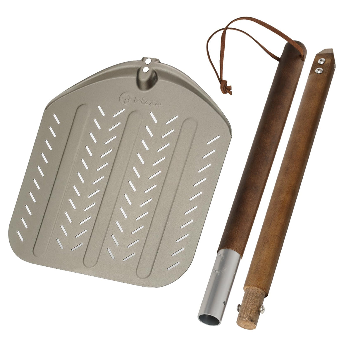 Q Pizza Perforated Aluminum Pizza Peel with Detachable Long Wood Handle, 12" Pizza Paddle Outdoor Pizza Oven Accessory for Baking Bread Pastry Dough Pie & Cake, Suits for ooni Grill Pizza Oven, PT203