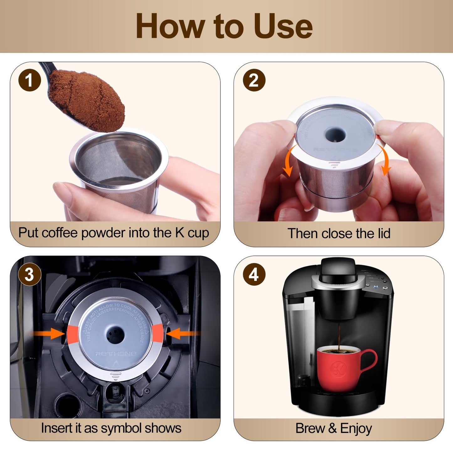 RETHONE Reusable K Cups Coffee Filter, Stainless Steel K Cup Reusable Coffee Pods Filters for Keurig 1.0 & 2.0 Coffee Makers BPA-Free Refillable Coffee Filters