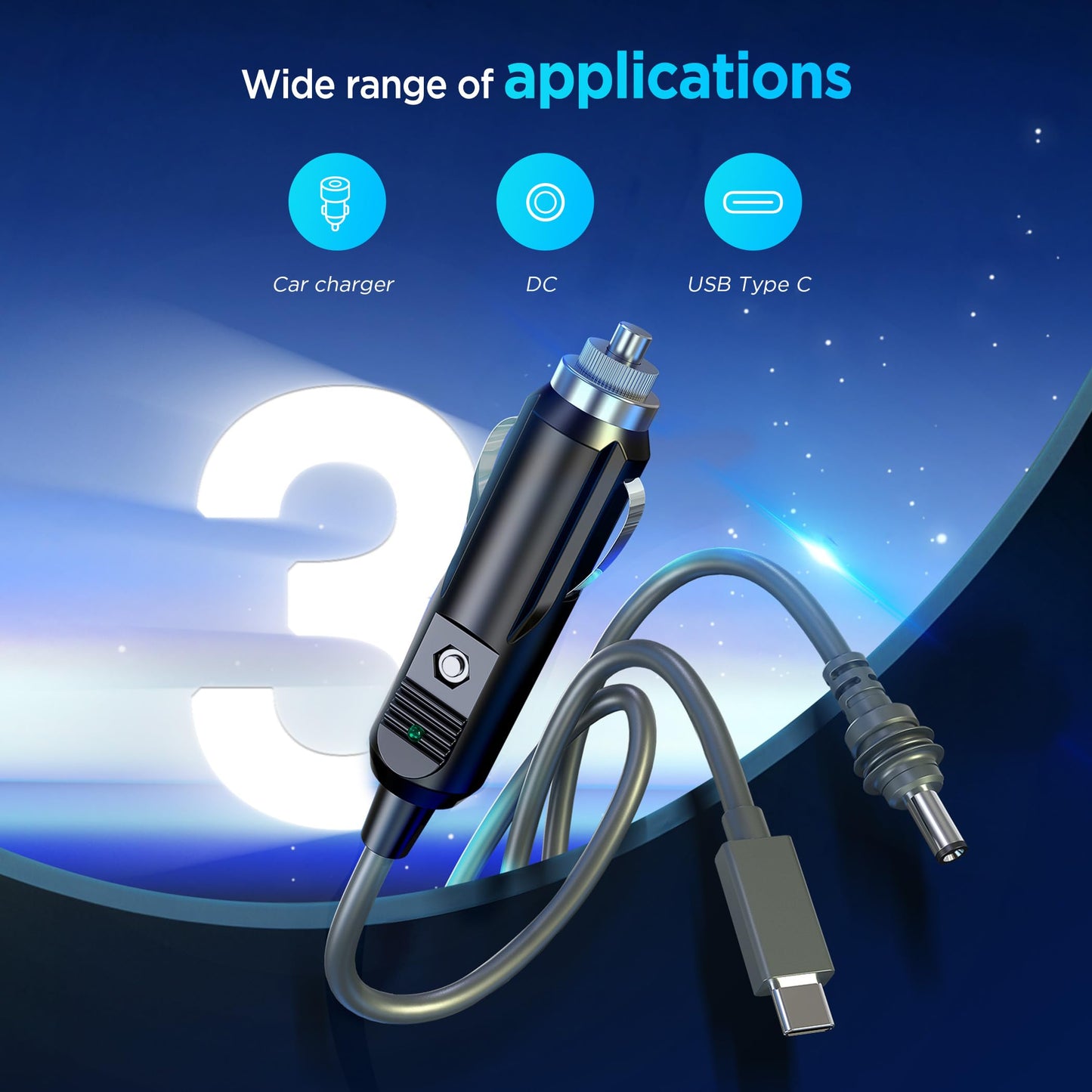 3 in 1 Starlink Mini Cable 10FT/ 3M, High-Speed USB C/Car Charger/DC to DC Replacement Waterproof Extension Starlink Mini Power Cable Accessories