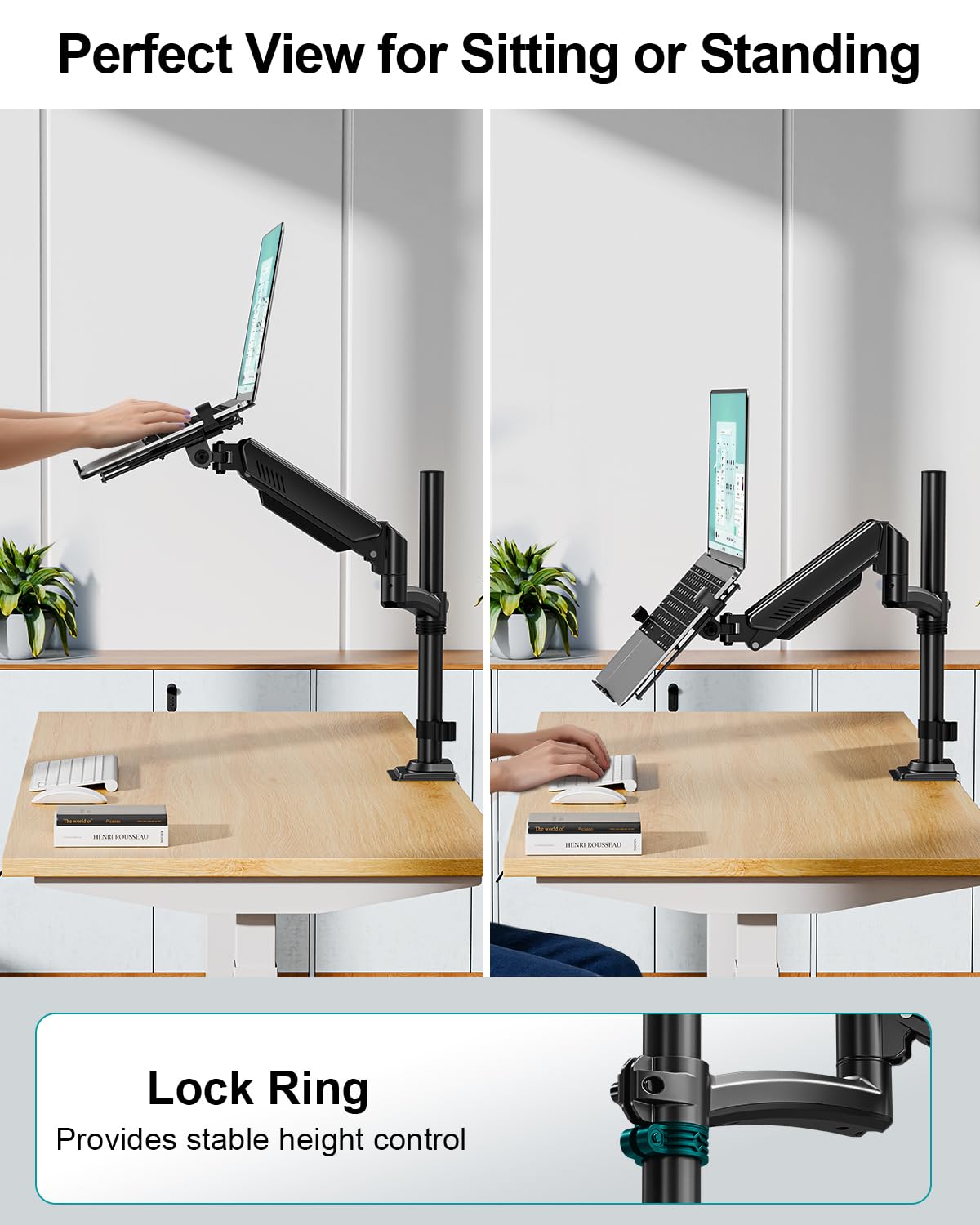 MOUNT PRO Laptop Arm Desk Mount, Single Monitor Stand with VESA Laptop Tray, Adjustable Lap Top Holder for Max 22lbs 17" Notebook & 32" Computer Screen, Swivel Notebook Bracket, Clamp on/Grommet Base