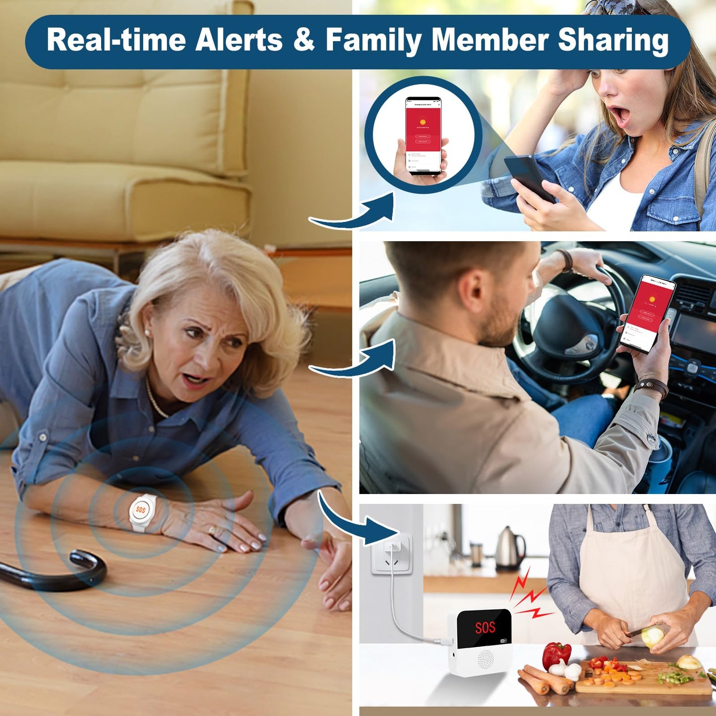 DAYTECH WiFi Smart Caregiver Pager Wireless Call Button for Elderly Monitoring Emergency Call Bell Alert System, 2 Panic Buttons 1 Receiver(ONLY Support 2.4G WiFi)