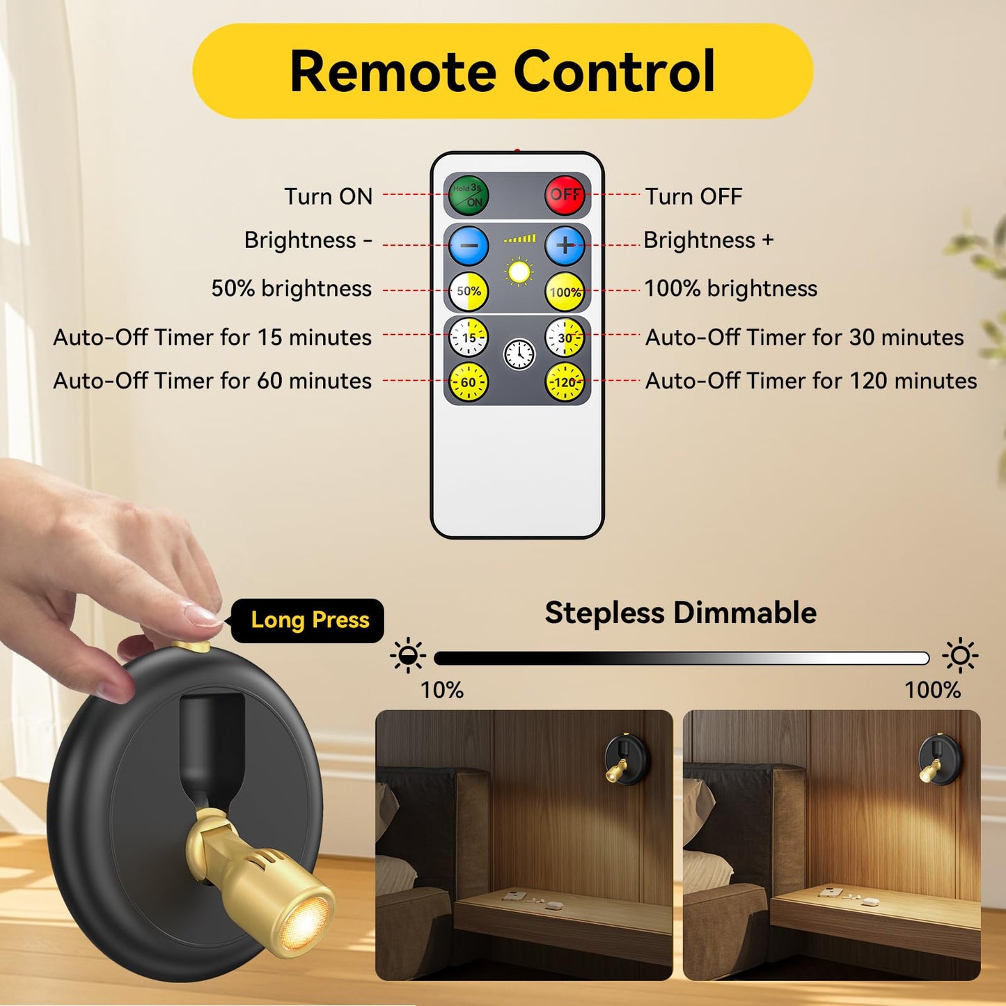 Rechargeable Battery LED Spotlight Indoor: Wireless Mini Art Accent Spot Lights with Timer Remote - Small Dimmable Uplight for Plants Display Painting Dartboard Artwork Portrait Closet(2 Pack)