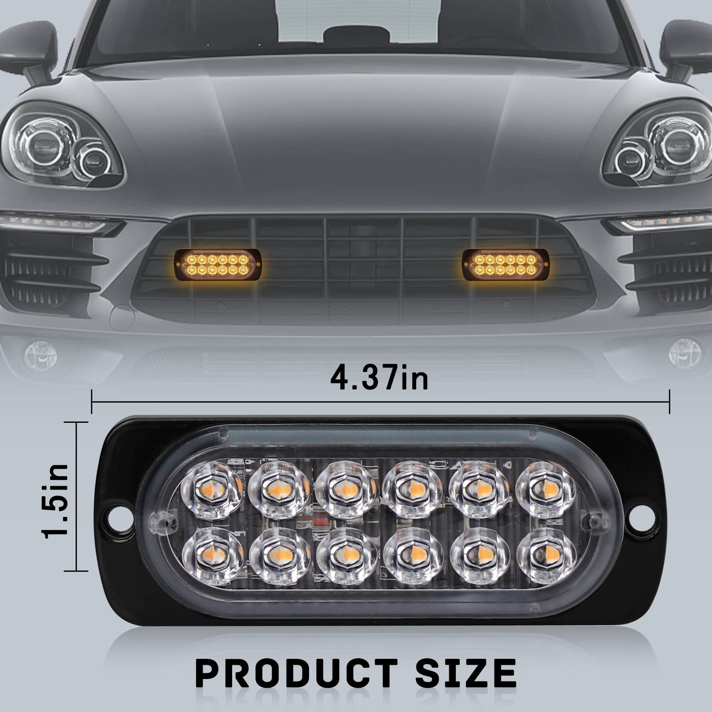 4-Pack 12 LED Amber Strobe Lights Vehicles Trucks Emergency Strobe Lights Kit 12V -24V Beacon Warning Hazard Flash Strobe Lights Bar Grill Grille Surface Mount Super Bright Waterproof, Amber