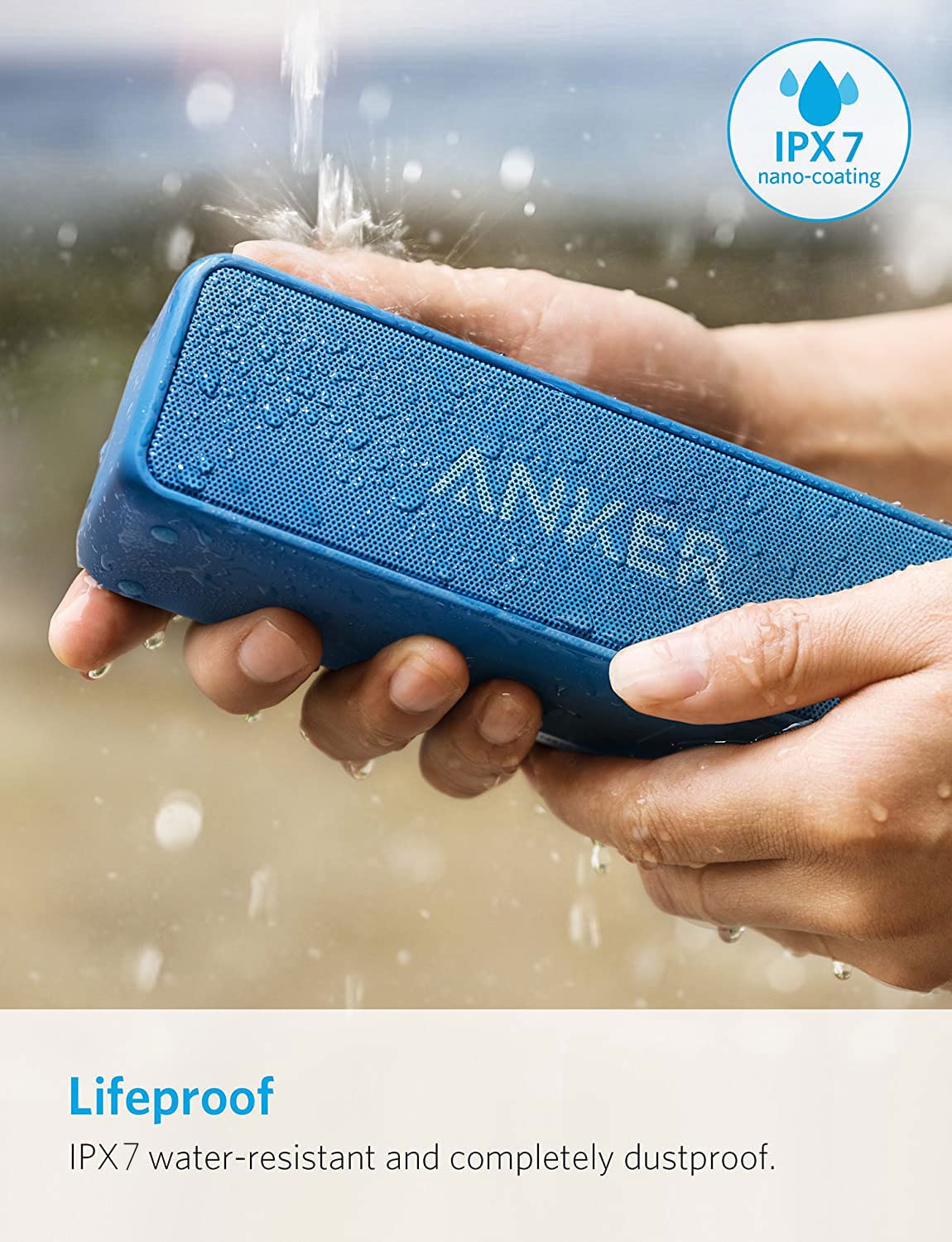Anker Soundcore 2 12W Portable Wireless Bluetooth Speaker: Better Bass, 24-Hour Playtime, 66ft Bluetooth Range, IPX7 Water Resistance & Built-in Mic, Dual-Driver Speaker for Beach, Travel, Party- Blue