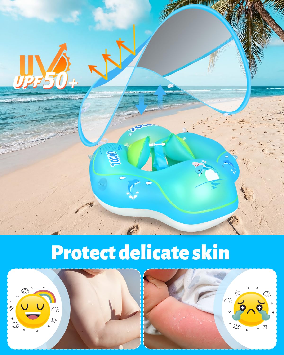 LAYCOL Baby Swimming Float with UPF50+ Sun Canopy Baby Floats for Pool No Flip Overbaby Pool for Baby Age of 3-36 Months
