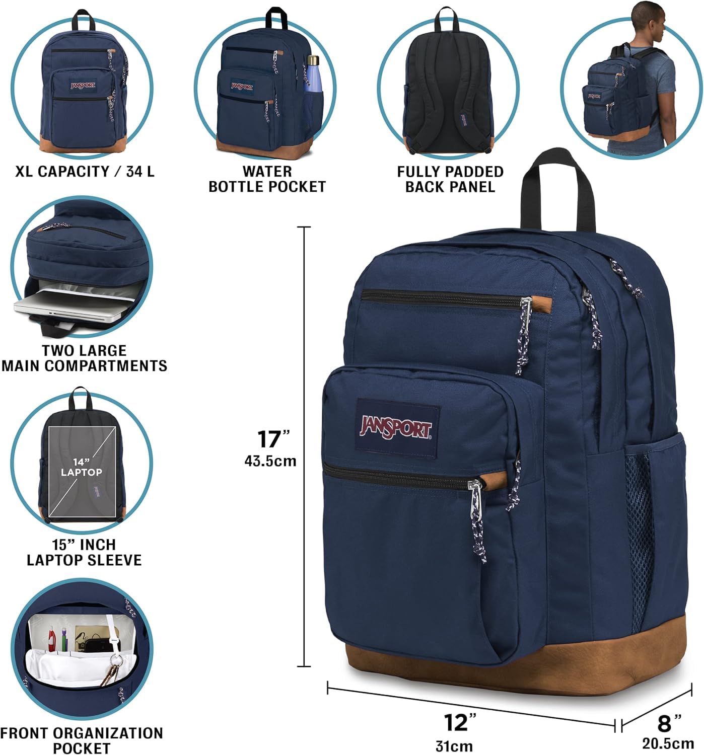 JanSport Cool Backpack with 38.1cm Laptop Sleeve, Large Computer Bag Rucksack with 2 Compartments, Ergonomic Straps, Faded Tapestry