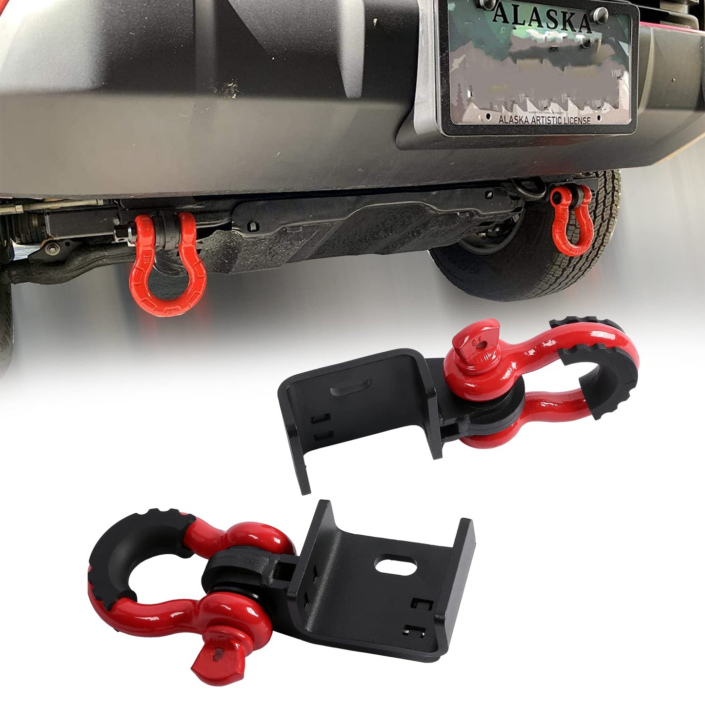 Front Tow Hook Demon, Compatible with 2009-2023 Toyota Tacoma, with 3/4" D Ring Shackle (2 Pack), with 7/8" Screw Pin and Shackle Isolator & Washers, Front Tow Hook Bracket, Front Tow Shackle