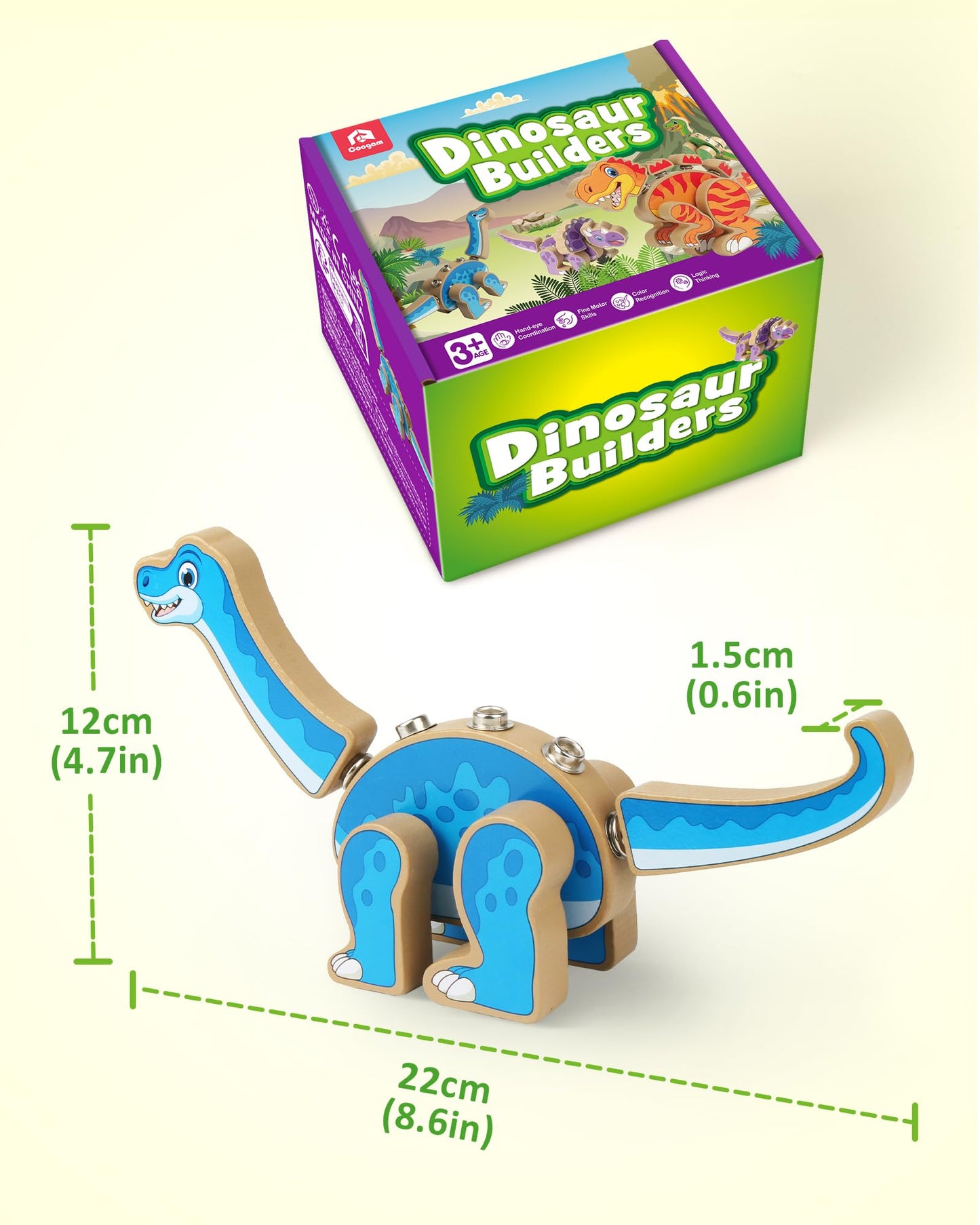 Coogam Build Your Own Dinosaurs Toy, Snap Together Building Dinosaurs Playset, Wooden STEM Take Apart Dinosaur Builder, Fine Motor Building Toy Gift for 3 4 5 Years Old Kids
