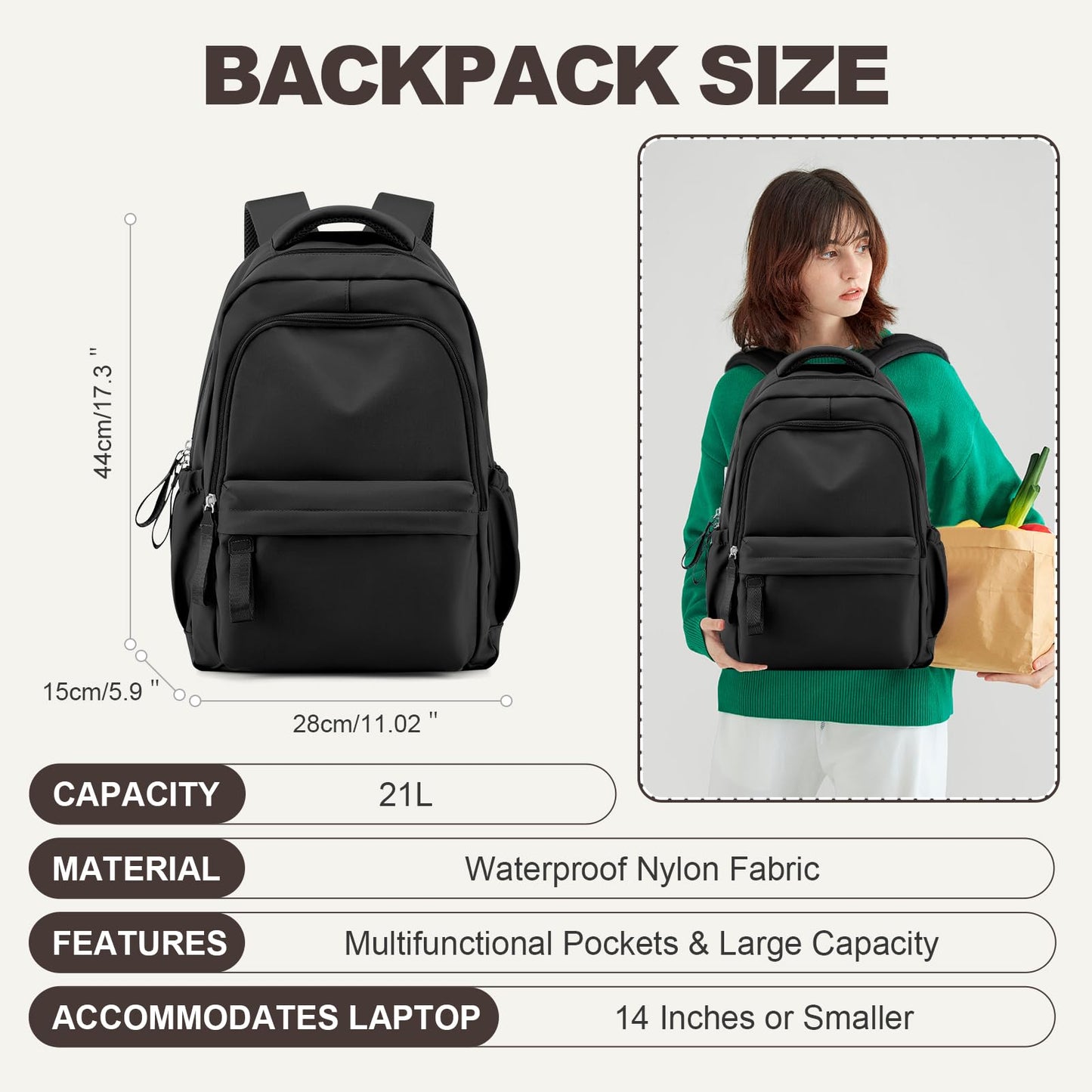 Backpack for School Black Women College High School Bag for Girls Teen Boys Book Bag Casual Travel Laptop Backpacks for Men