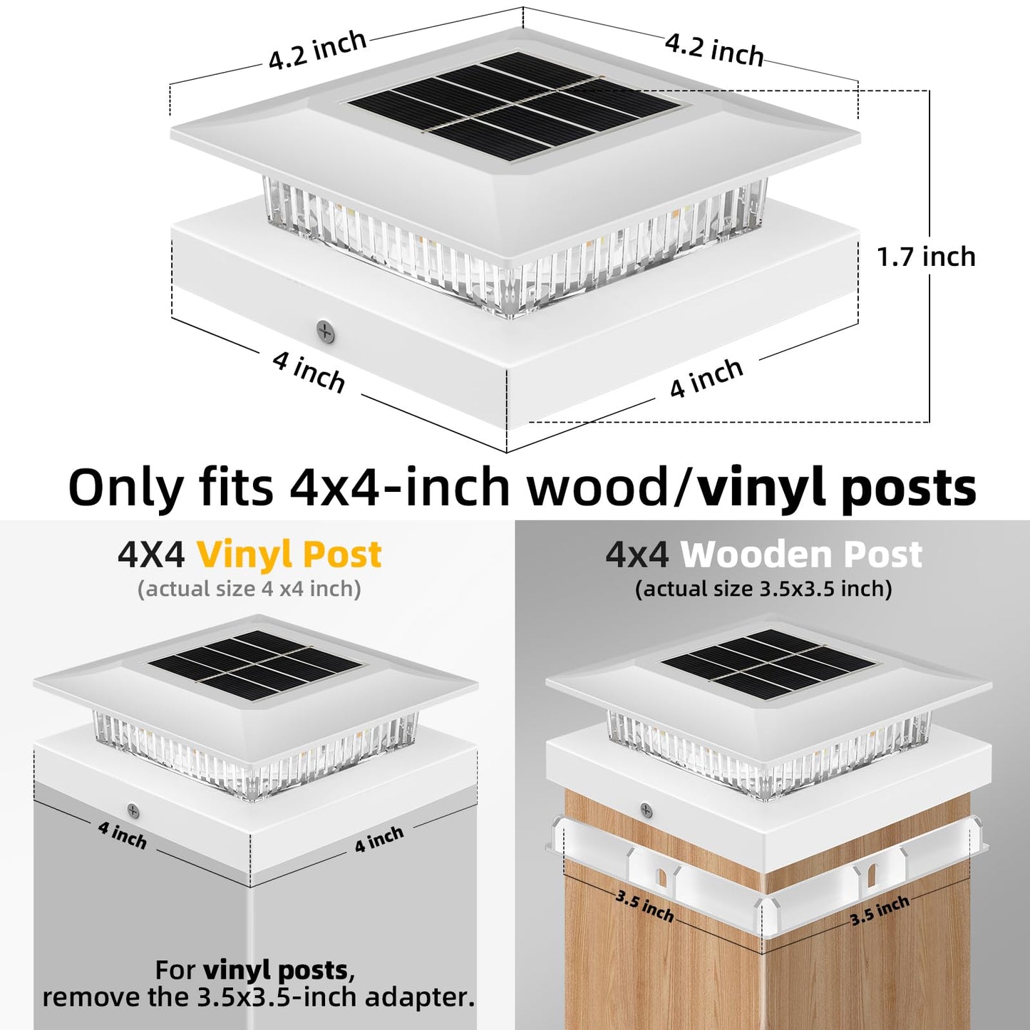 4x4 Solar Post Cap Lights 12 Pack, Fence Post Solar Lights Warm & White Waterproof Outdoor Fence Lights Fit 4x4 Wood/Vinyl, Lights for Fence, Deck, Patio, Garden Decor, White