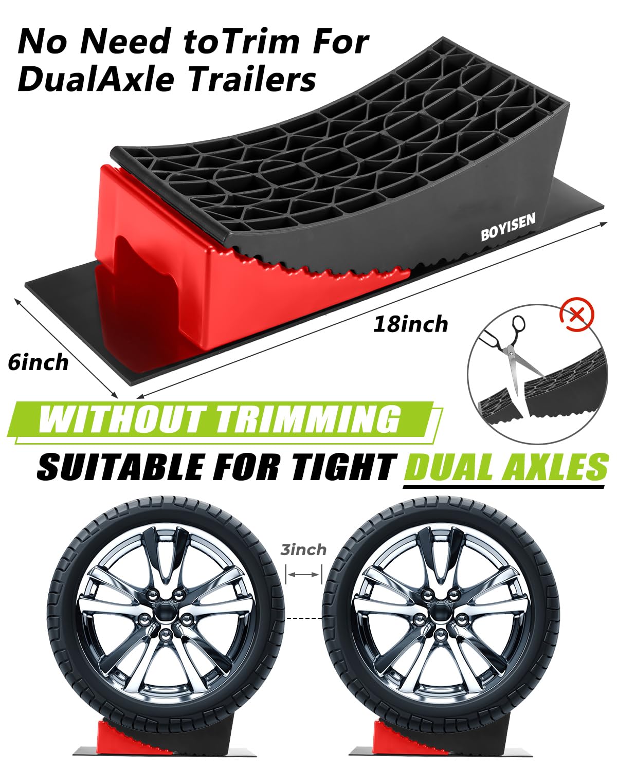 BOYISEN Camper Levelers 2 Pack - RV Leveling Blocks Ramp Kit Support Dual Axles Tandem Wheel Up to 35,000lbs RV Levelers with 2 Levelers 2 Chocks 2 Anti-Slip Mats and Carrying Bag Black