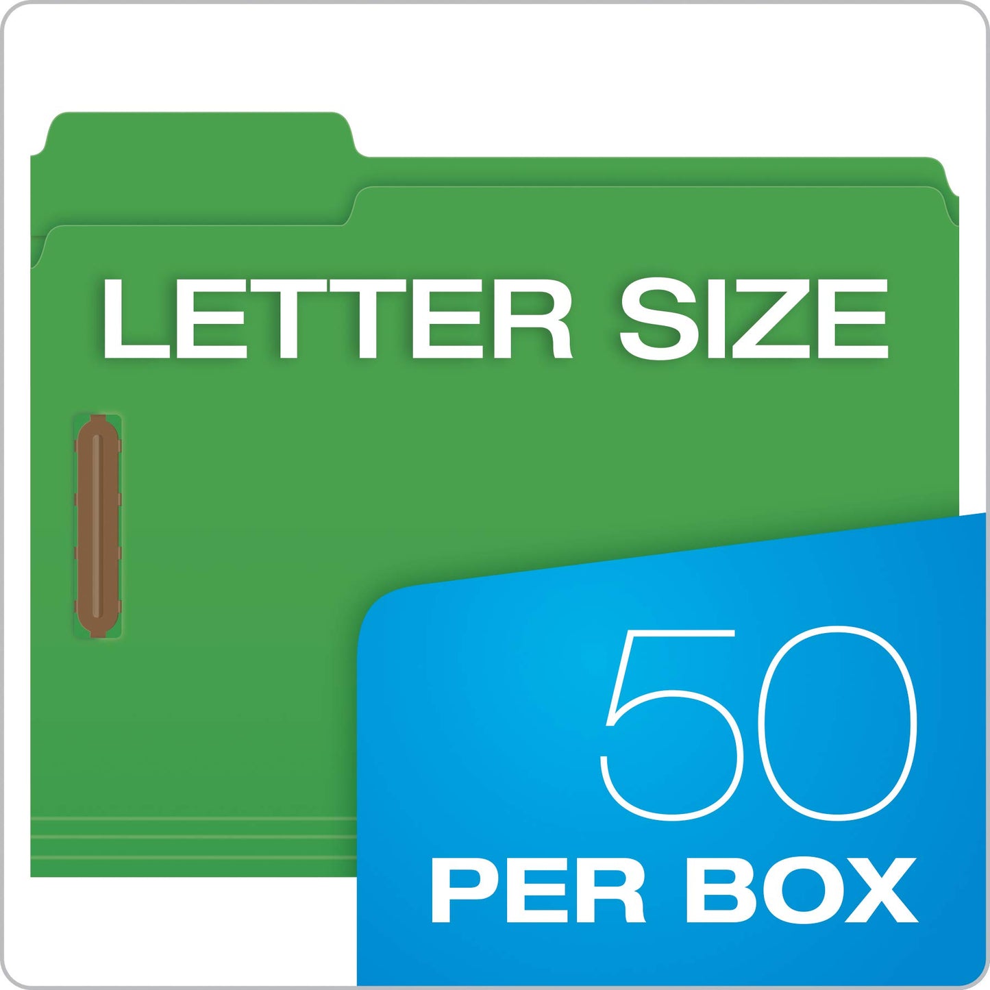 Globe-Weis Fastener Folders, 1/3 Cut Reinforced Tab, 2 Fasteners, Letter Size, Green, 50 Folders Per Box (22140GW)