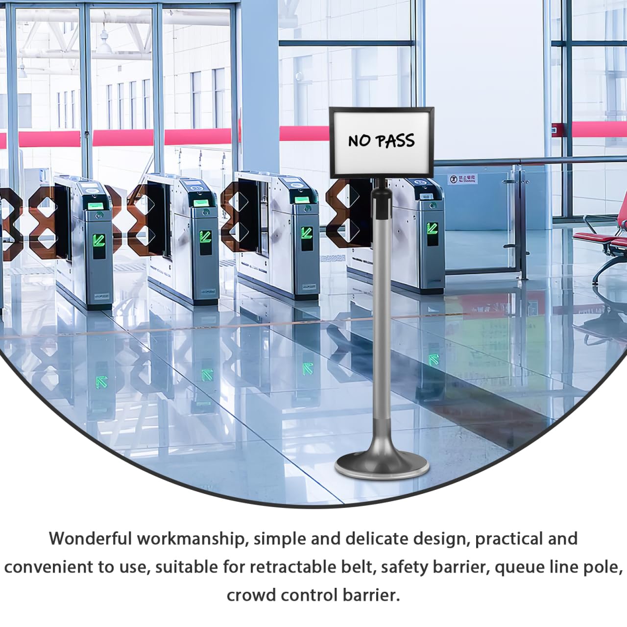DIYEAH Stainless Steel Stanchion Sign Holder 12.6x12" | Black Queue Column Frame for Crowd Control Barrier | Stantion Topper for Retractable Belt Safety Poles