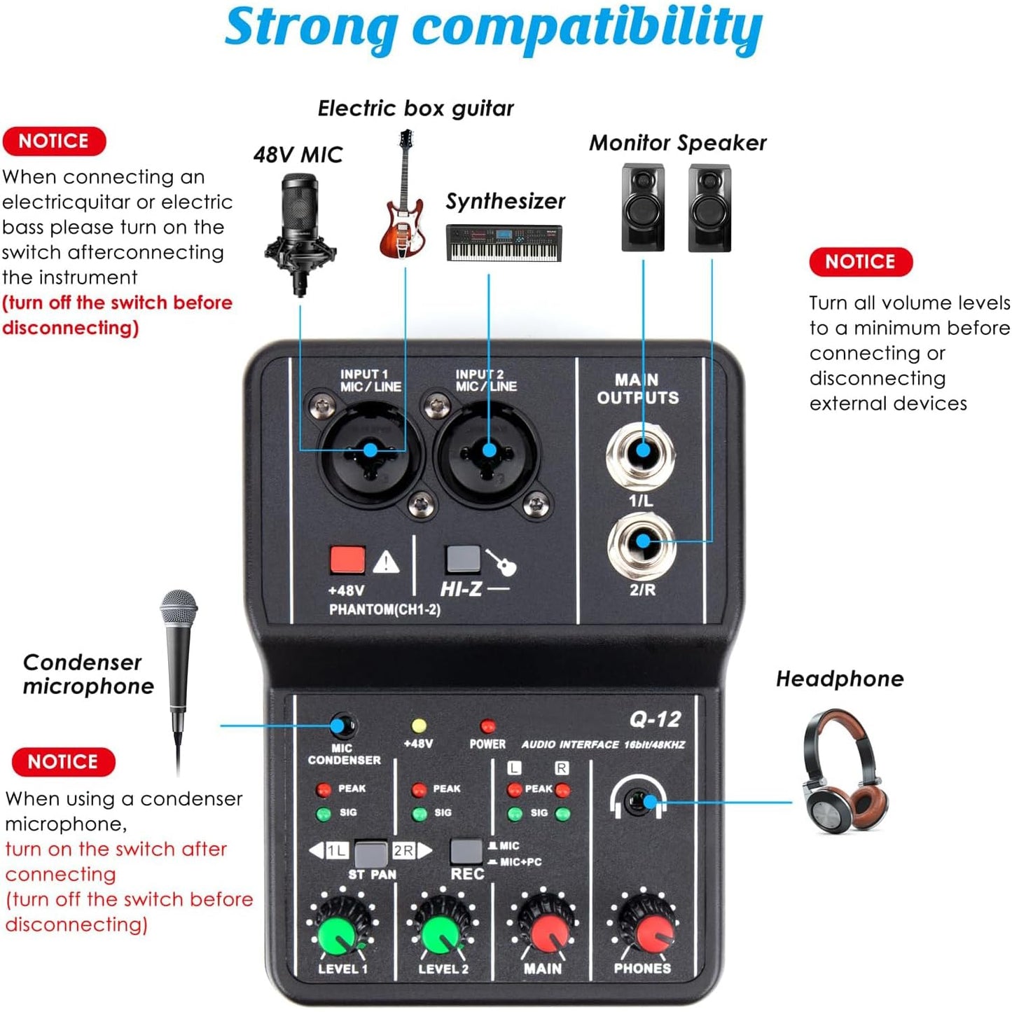 USB Audio Interface With +48V Phantom Power, 3.55m Microphone Jack for Recording, Podcasting and Streaming - Ultra-low Latency, Noise-Free XLR