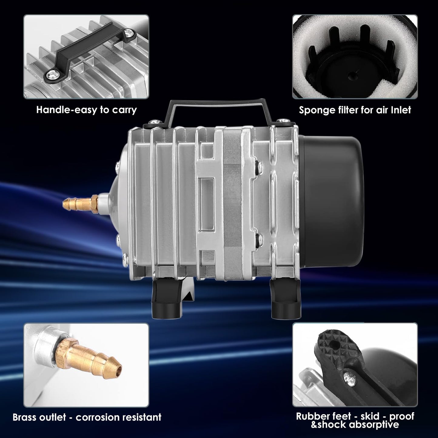 Kulife Aquarium Air Pump for Fish Tank, Bubbler Pond Aerator, Hydroponic, 650/1250/1480/1780GPH Commercial (650GPH 20W)