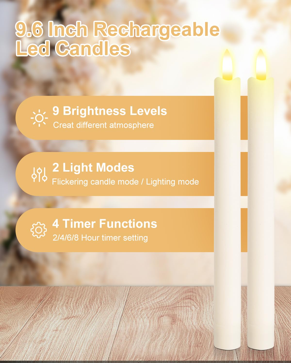 Rechargeable Flameless Taper Candles, 6 Pcs Real Wax Rechargeable LED Candles Flickering with Remote Timer and Charging Station, Battery Operated Candlesticks for Christmas Wedding Party Home Decor