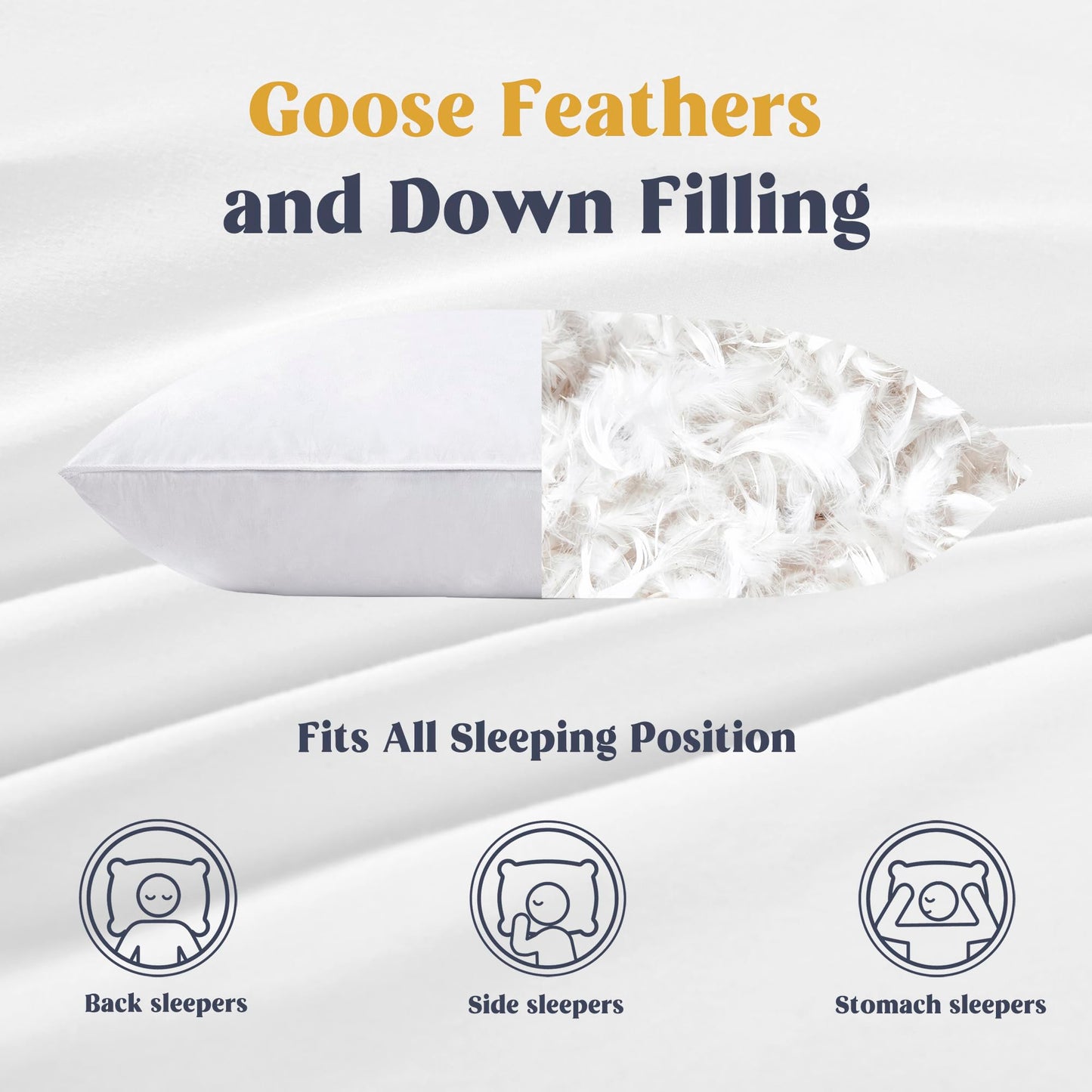 Puredown® Goose Feather Down Pillows, Bed Pillows for Sleeping, Hotel Pillows Standard Size Set of 2 for Side Back and Stomach Sleeper with 100% Cotton Fabric