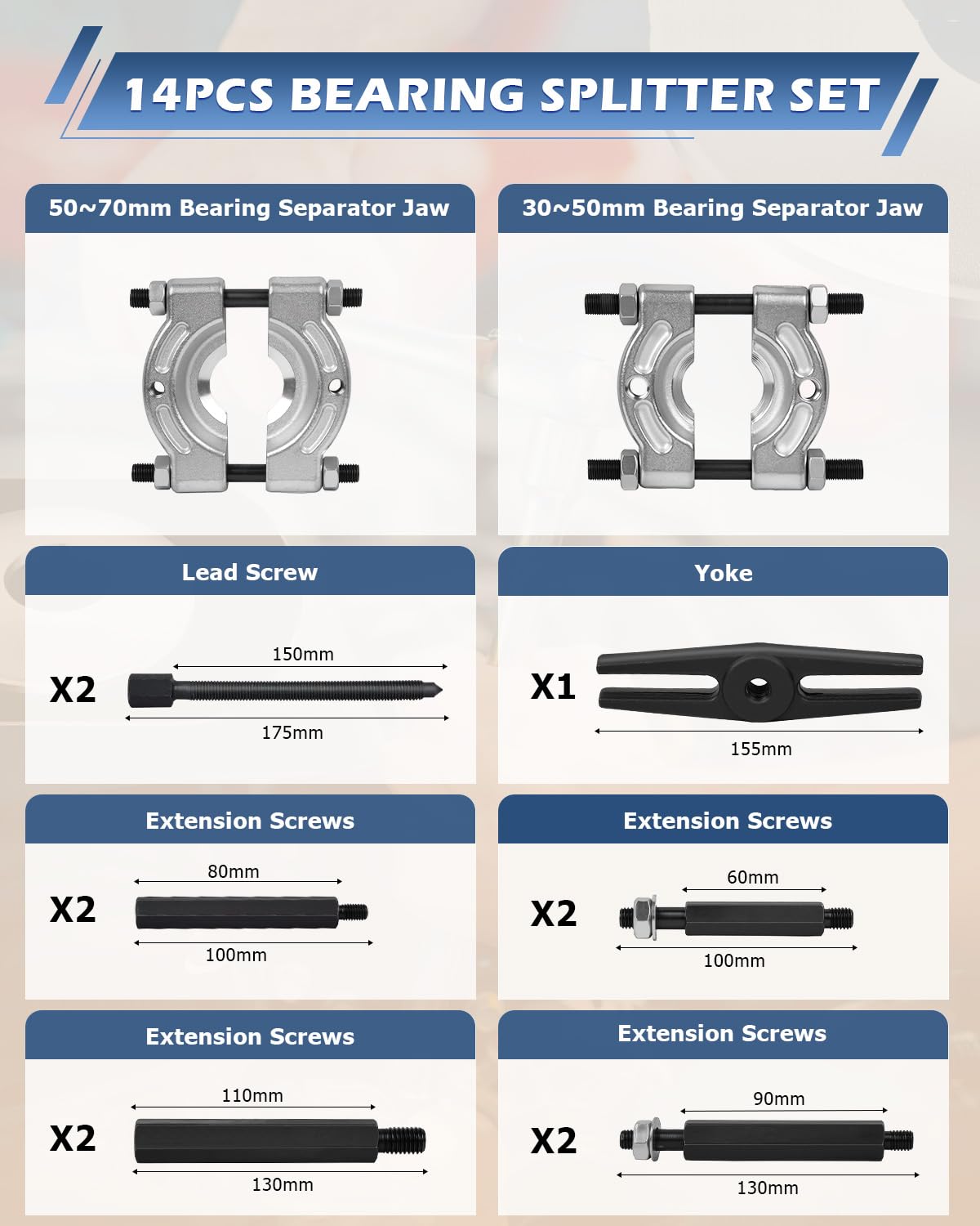 DAYUAN 14pcs 2 inch and 3 inch Splitters Remove Bearings Kit 5 ton Capacity Bearing Separator Puller Set with Red Case