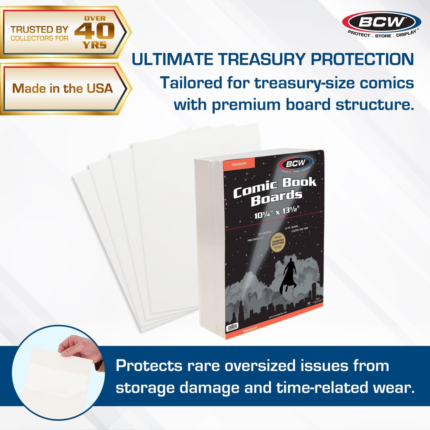 BCW Treasury Backing Boards | Certified Acid-Free, Lab Tested Comic Backing Boards | 10 1/4 x 13 1/2 Inches | 100 Pack | Comic Collection Protection | Comic Book Boards for Treasury Preservation