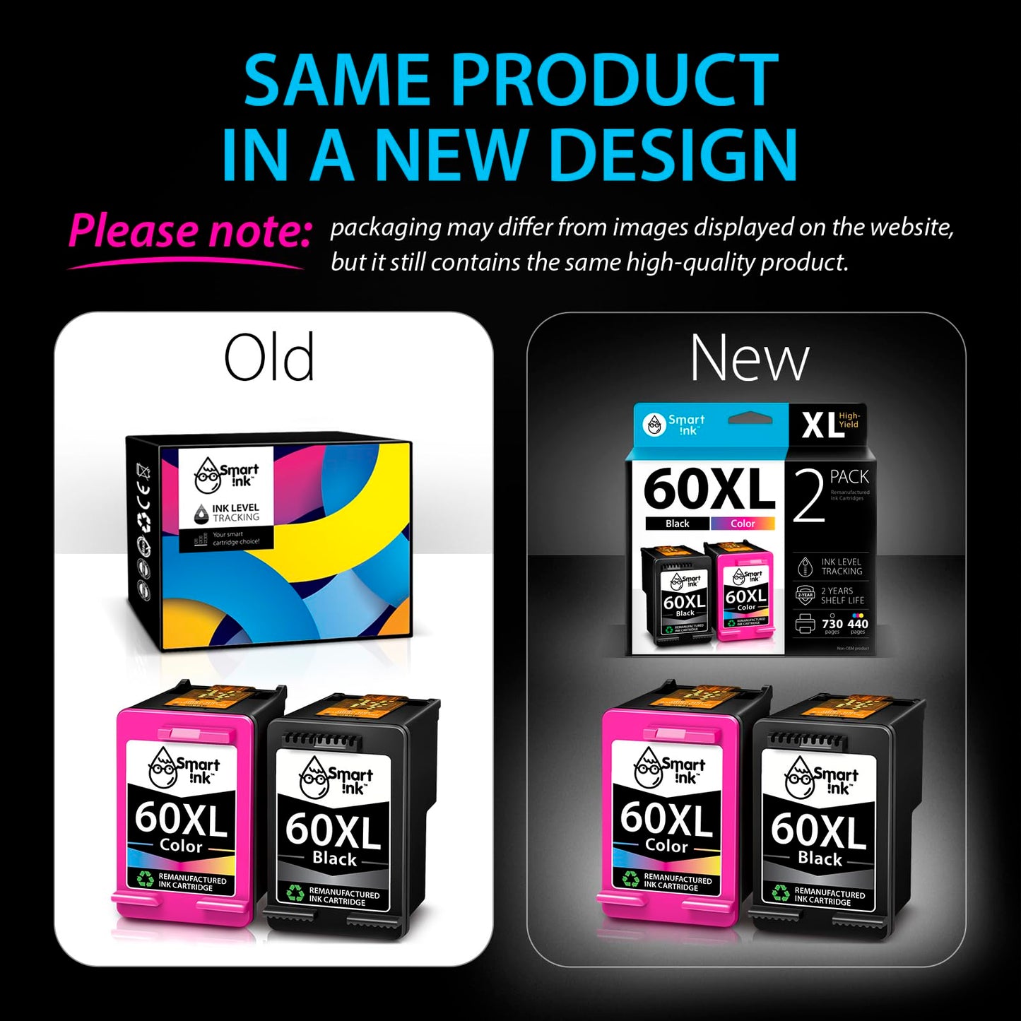 Smart Ink Remanufactured Ink Cartridge Replacement for HP 60XL 60 XL (BK & Color 2 Combo Pack) to use with Deskjet D2530 D2545 F2430 F4440 Envy 100 110 120 Photosmart C4640 C4650 C4680 C4780 C4795