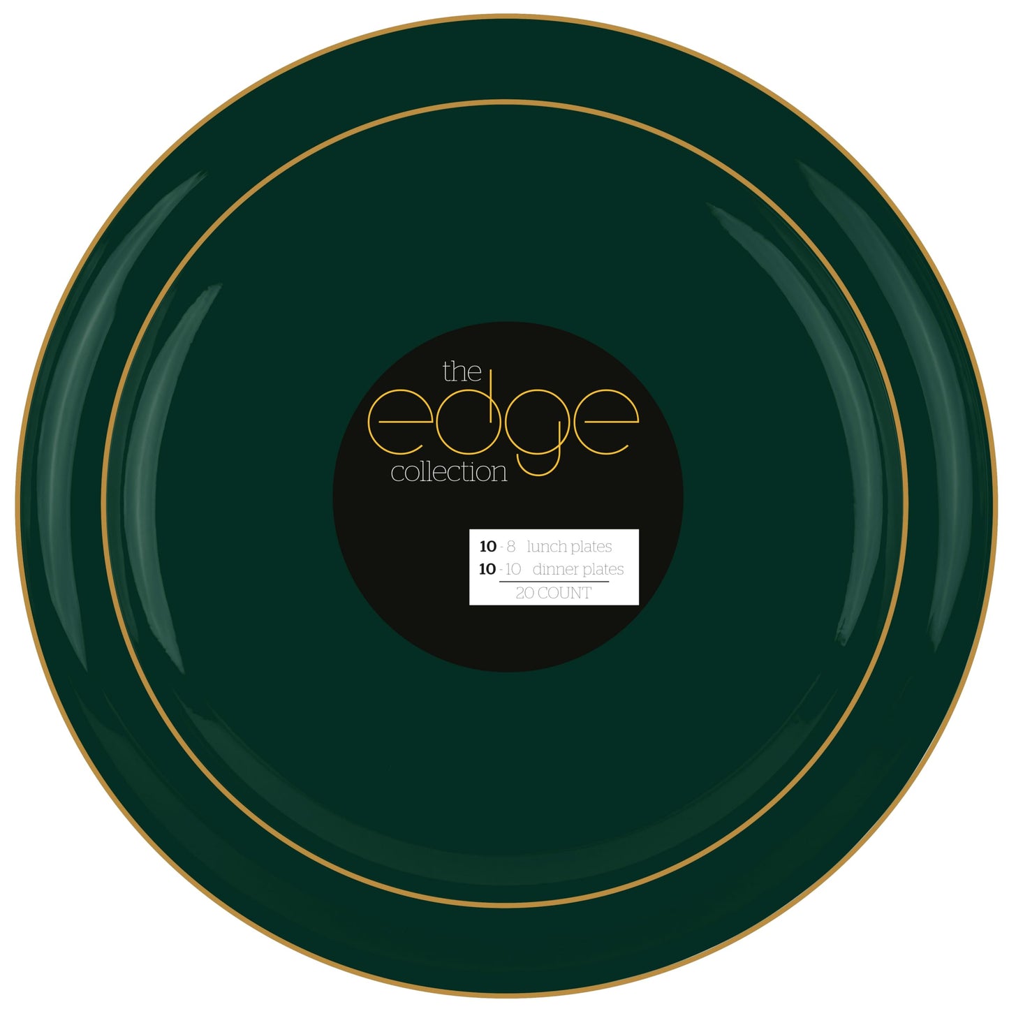 PLASTICPRO 40 Piece Combo Plates Set includes 20-6.3'' inch Plates & 20-8.6'' inch Plate Emerald Green Plastic with Gold Rim Design Party, Festival, Wedding, Plate, Disposable, Tableware, Dishes