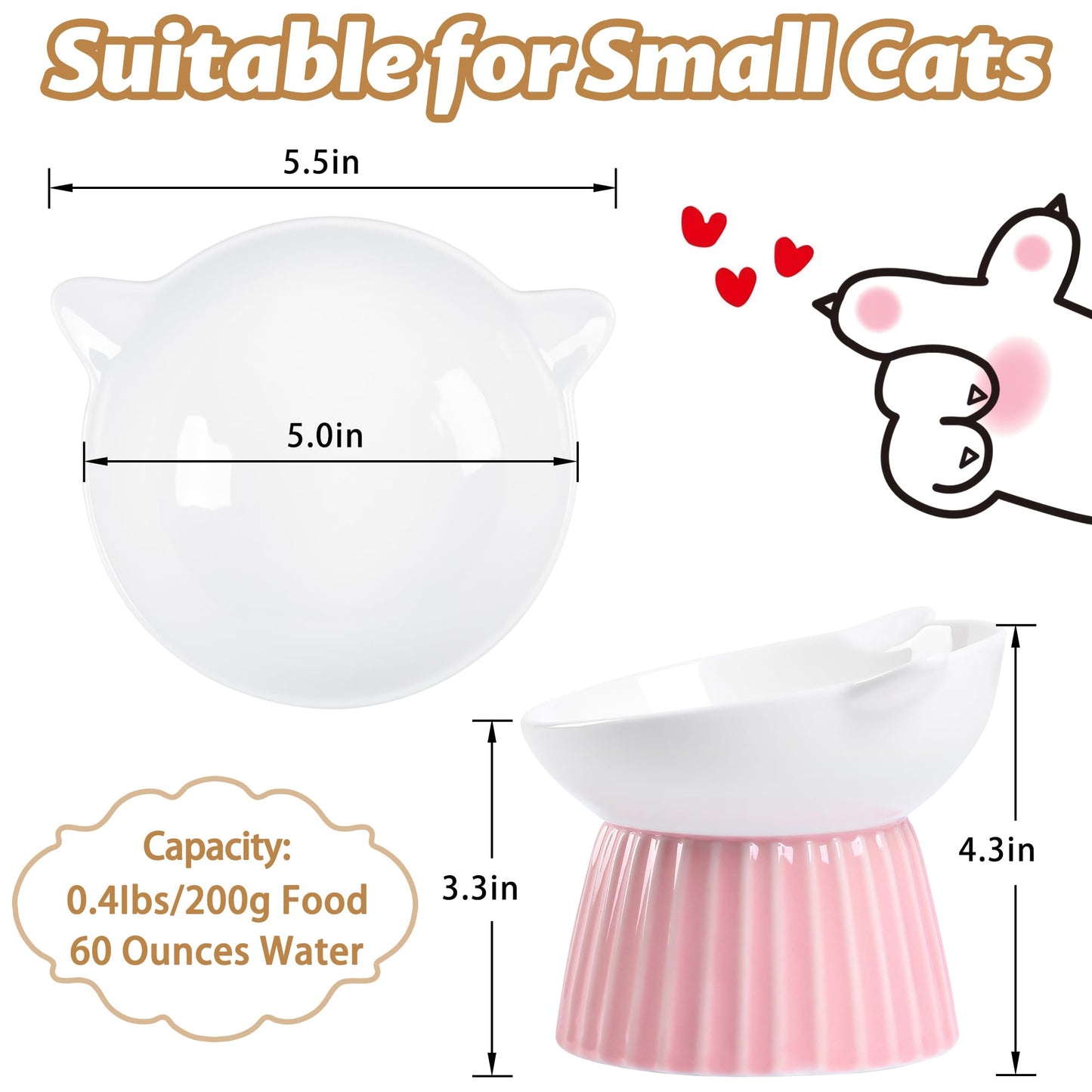 Wellbro Ceramic Raised Cat Bowl，Tilted Raised Bowl Anti Vomit Bowls for Indoor Cats Whisker Friendly Pet Feeder for Cats Puppies, Microwave and Dishwasher Safe