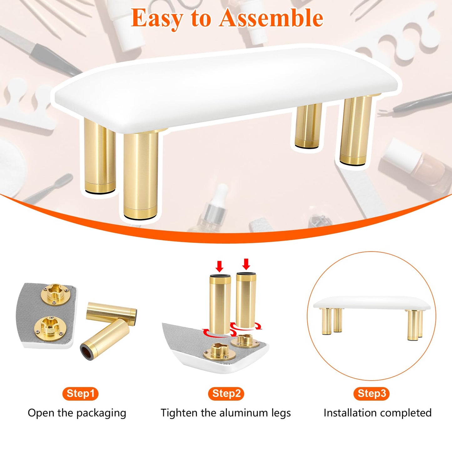 Arm Rest for Nails Tech, Adjustable Height, Nail Arm Rest Manicure Hand Rest Stand with Non-Slip Aluminum Alloy Legs, HR601