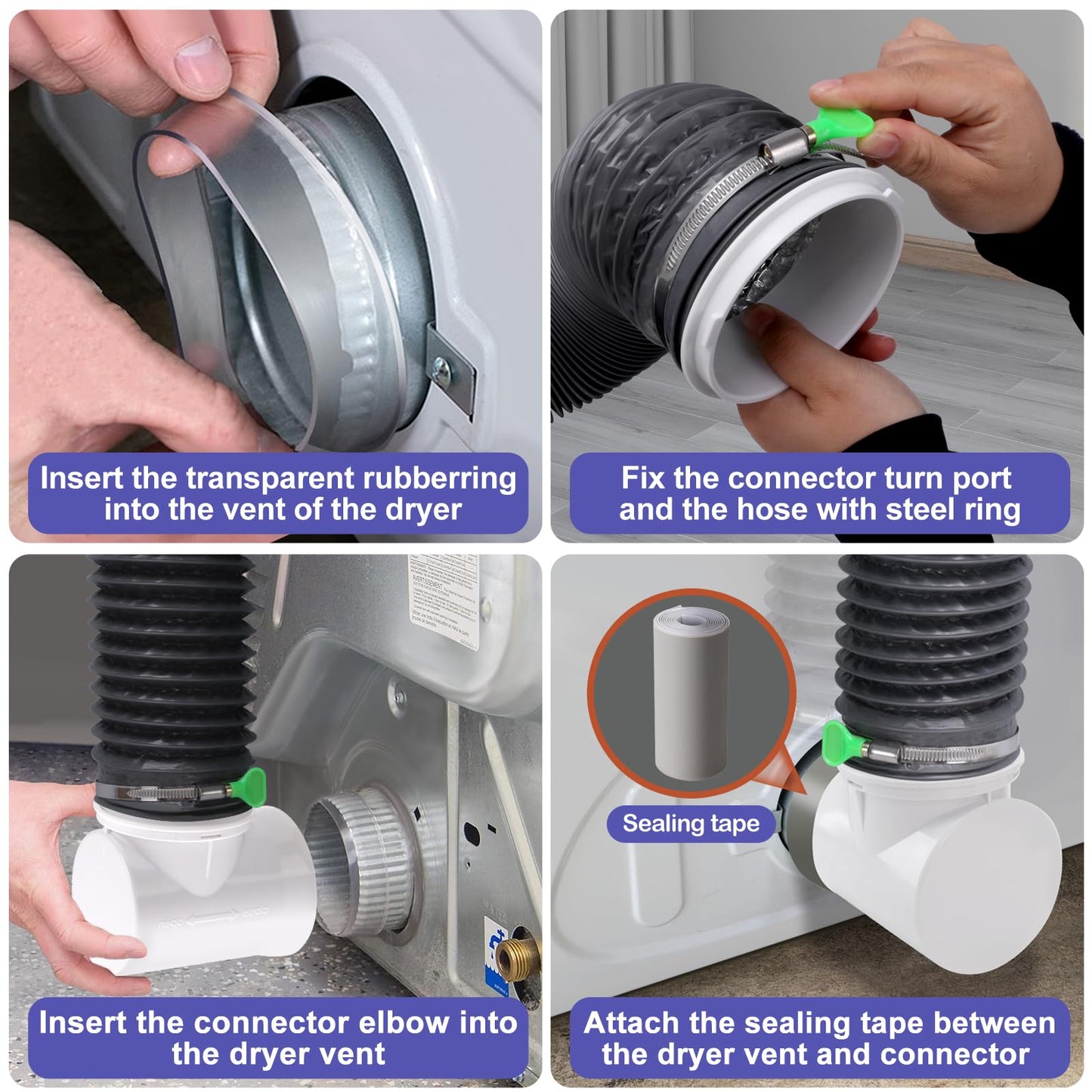 Dryer Vent Hose for Tight Space,90 Degree Dryer Vent Elbow,Better Than Magnetic Dryer Vent Connector Kit,Dryer Vent Cleaning Kit