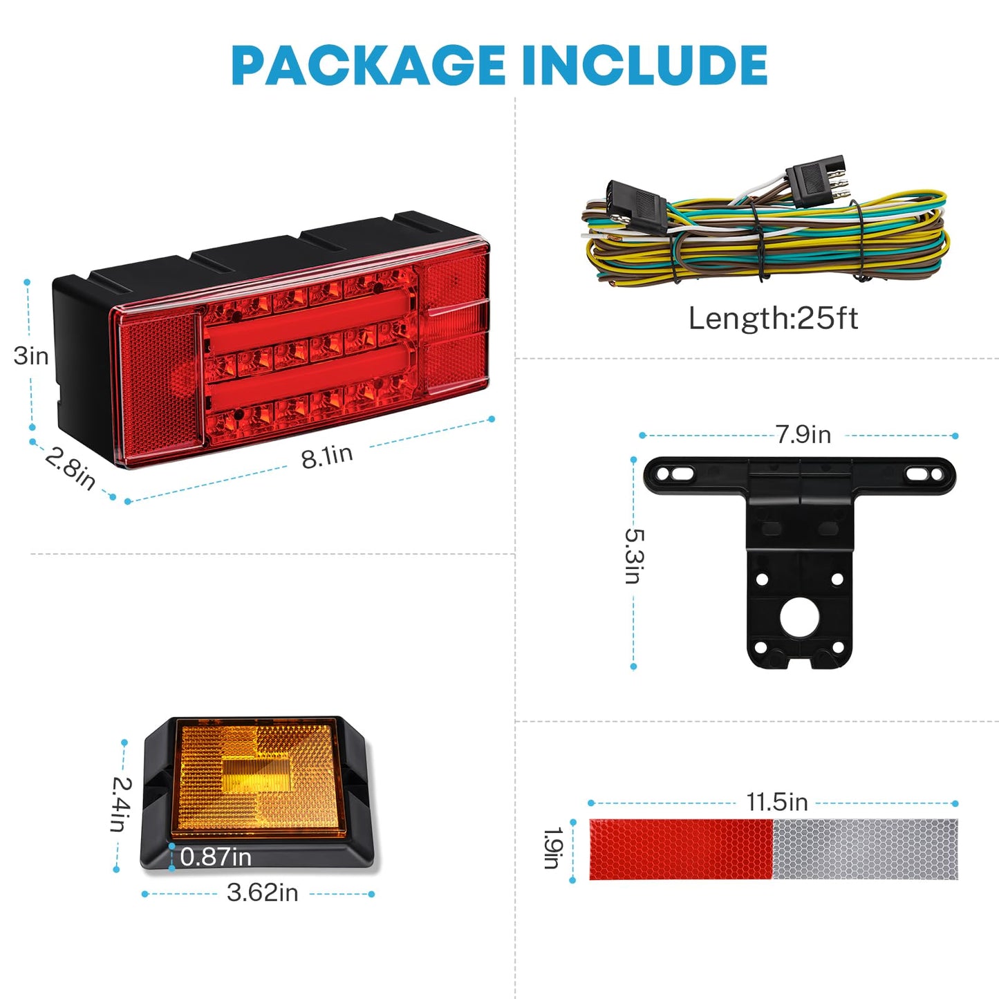 Kohree New LED Submersible Trailer Tail Light Kit, 12V LED Utility Trailer Lights DOT Approval, Submersible License Lights and Wiring Kit Combined Stop,Taillights, Turn for Boat Trailer