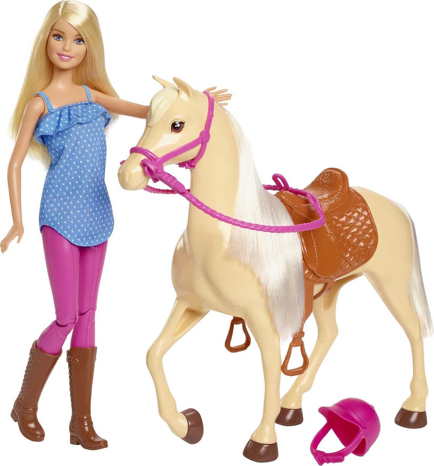 Barbie Playet with Blonde Fashion Doll in Riding Outfit & Light Brown Horse with Saddle, Bridle & Reins