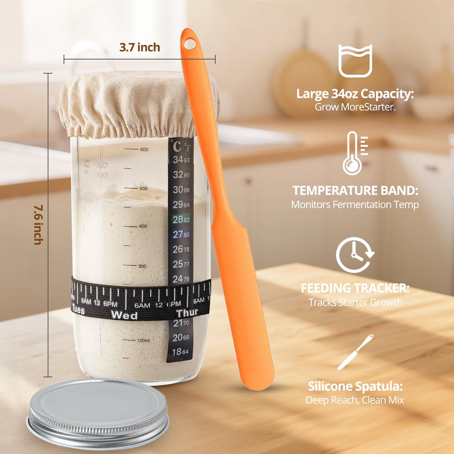 Sourdough Bread Starter Kit with 2 Silicone Proofing Baskets – Complete Sourdough Tools & Bread Making Accessories Set with 34oz Starter Jar, Dough Whisk, Scrapers, Bread Lame & More