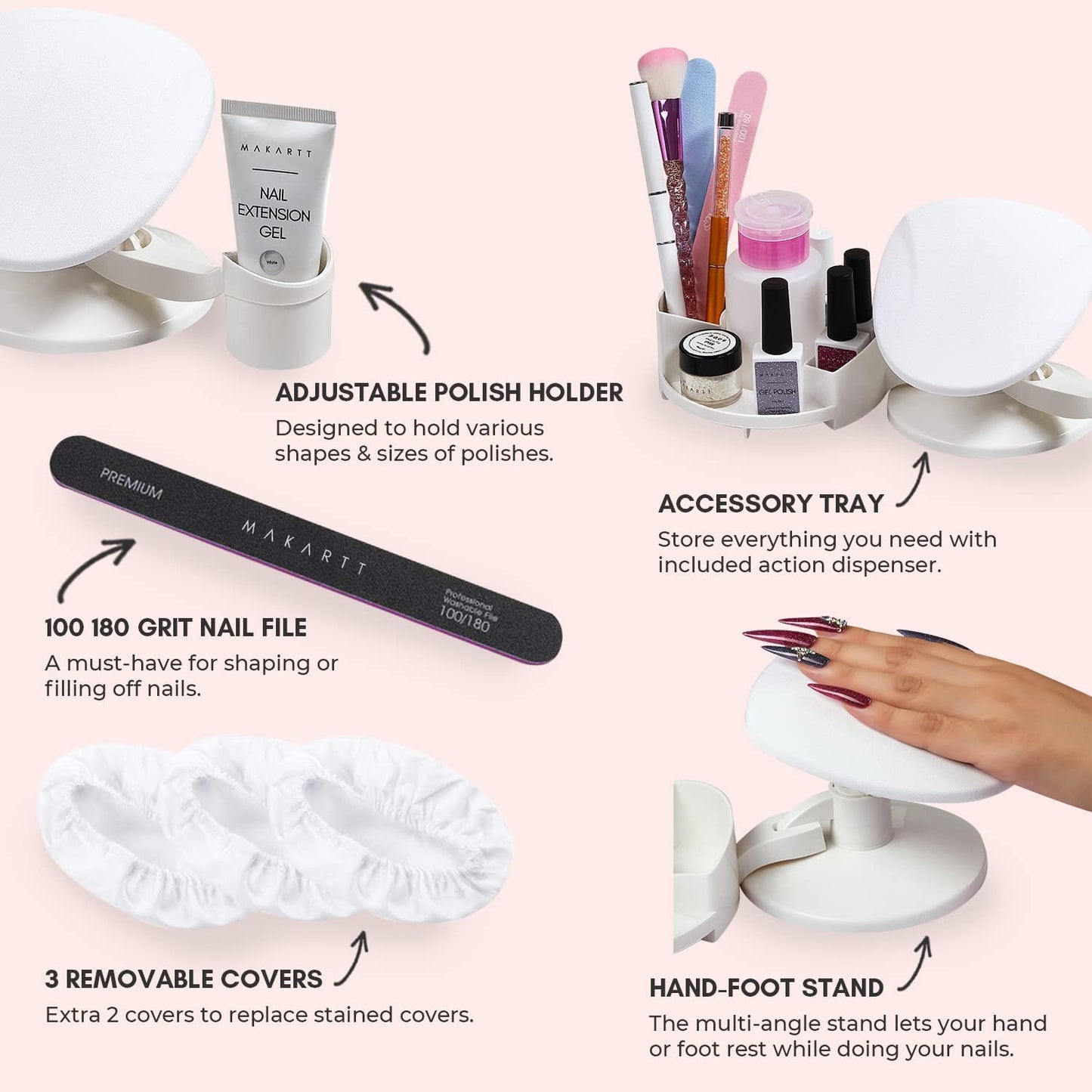 Makartt Nail Gel Polish Nail Design Base Studio Tool with Gel Holders and Multi Angle Rest, Great Support for Nail Salon Home DIY Manicure Pedicure Nail Art