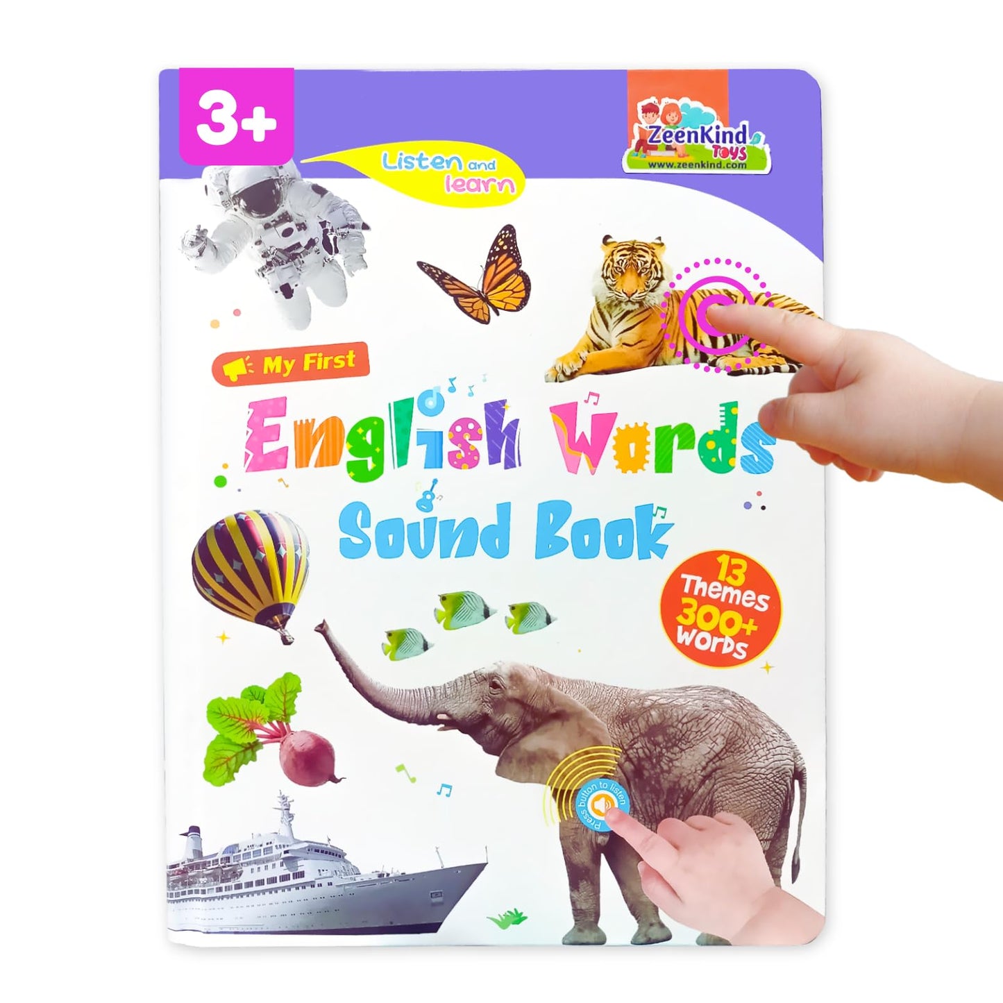 ZeenKind English Learning Talking Book for Kids 3 4 5 6 Years Old, 300+ Words Interactive Audio Sound Books for Toddlers, Early Learning Educational Electronic Musical Toy